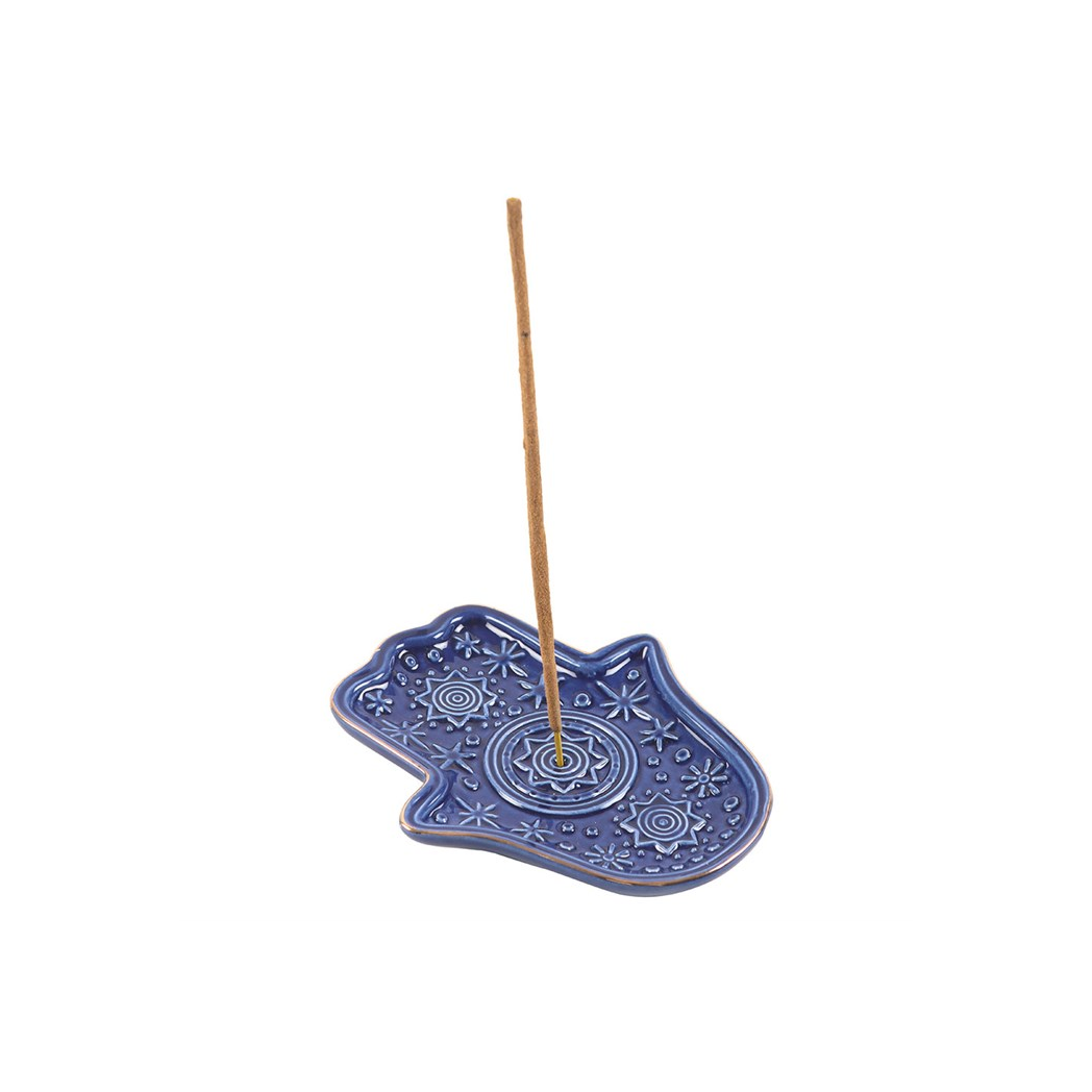 Dark Blue Hand of Hamsa Incense Holder and Trinket Dish - Image 2
