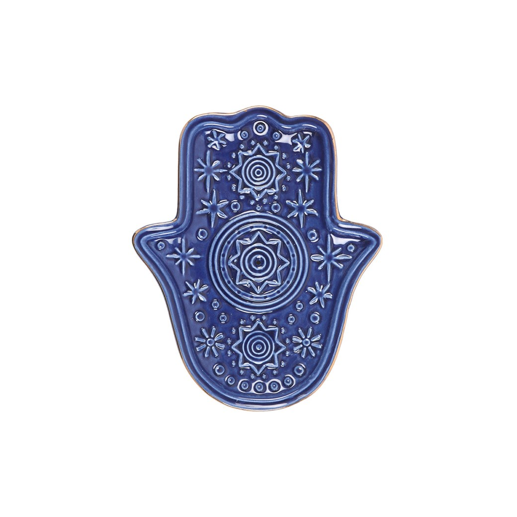 Dark Blue Hand of Hamsa Incense Holder and Trinket Dish - Image 3