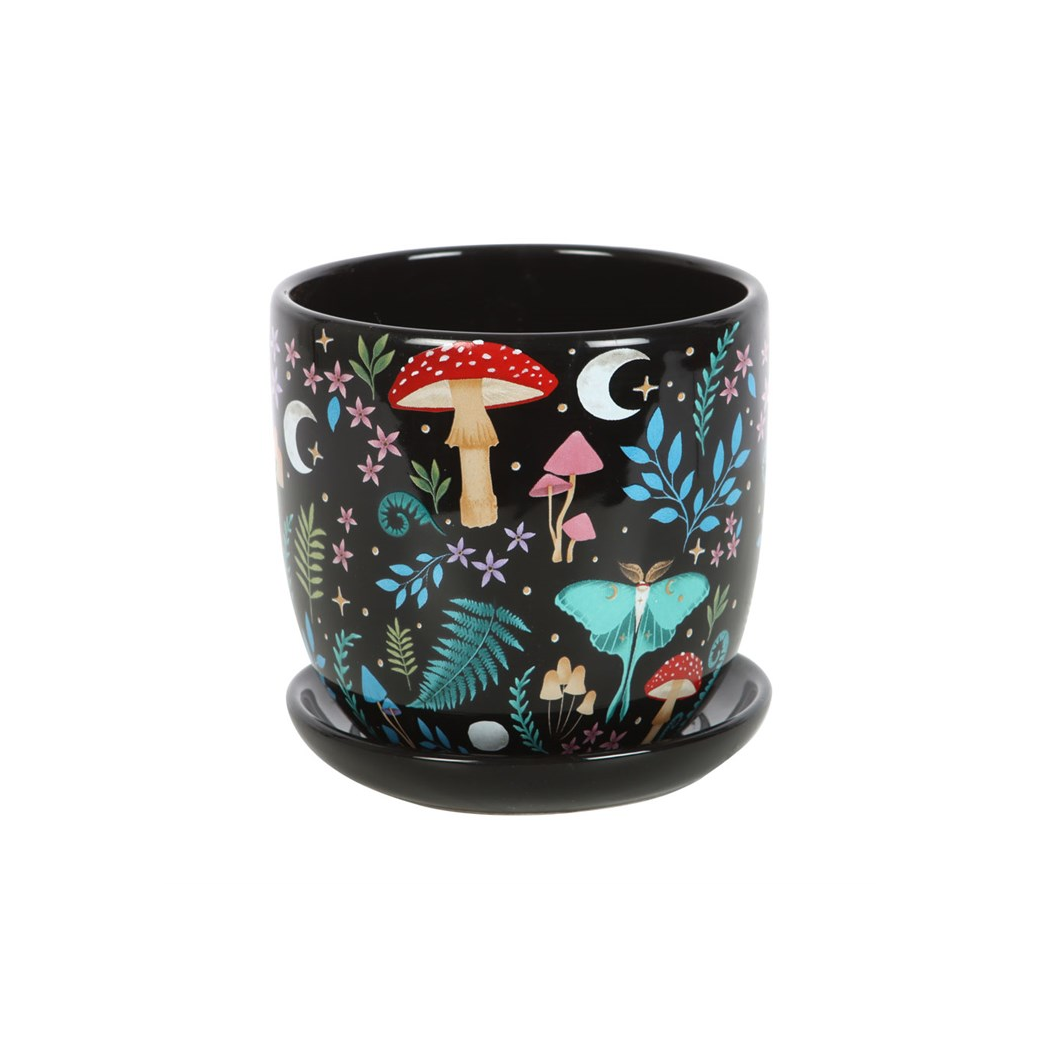 Dark Forest Print Ceramic Plant Pot with Saucer - Image 2