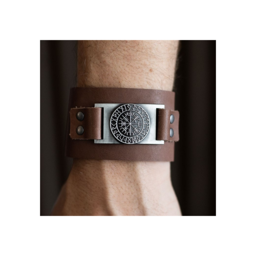 Viking Compass Leather Cuff Bracelet