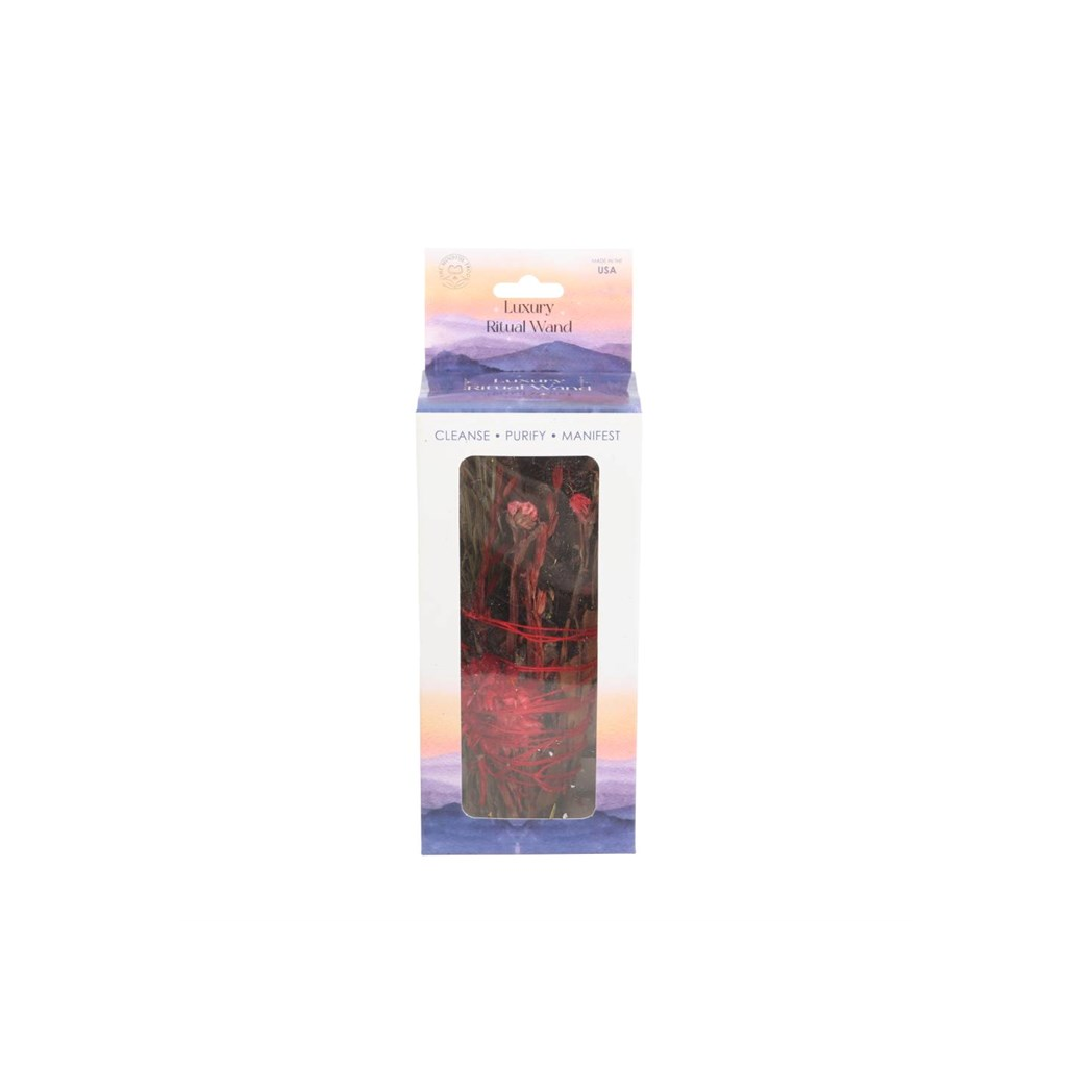 6in Ritual Wand Smudge Stick with Rosemary and Red Flowers - Image 3