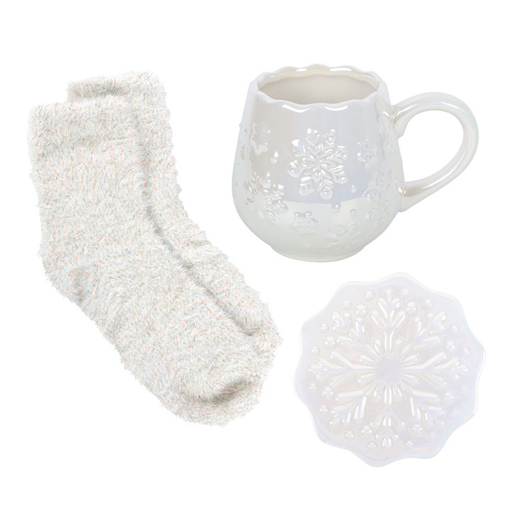 Iridescent Snowflake Mug, Coaster and Socks Set - Image 4