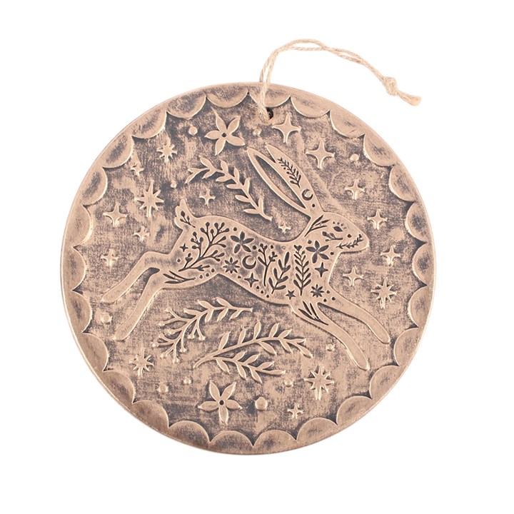 Bronze Effect Leaping Hare Terracotta Hanging Plaque - Image 2