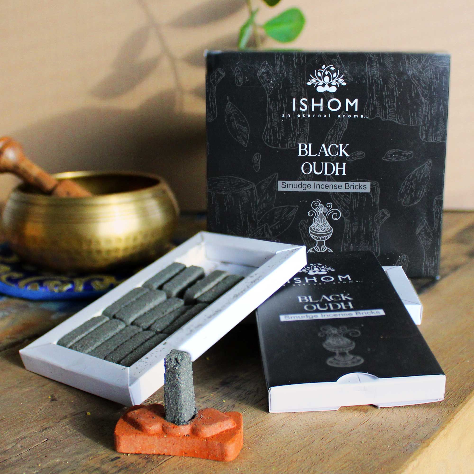 Pack of 15 Natural Incense Smudge Bricks and Burner - Black Wood - Image 2