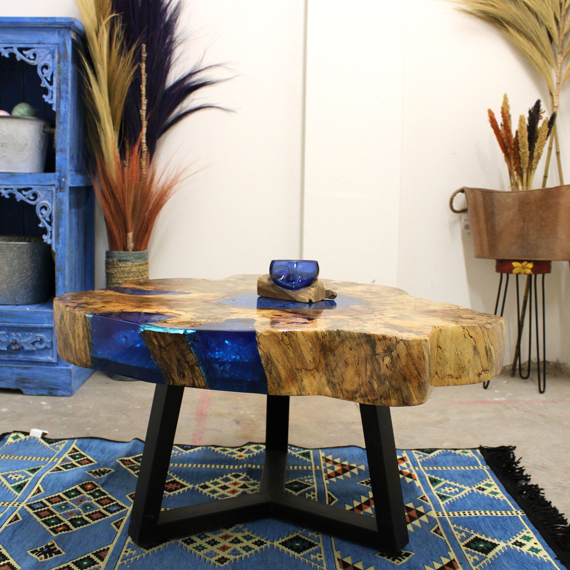 Tamarind and Resin Coffee Table - Sky Blue - Image 3