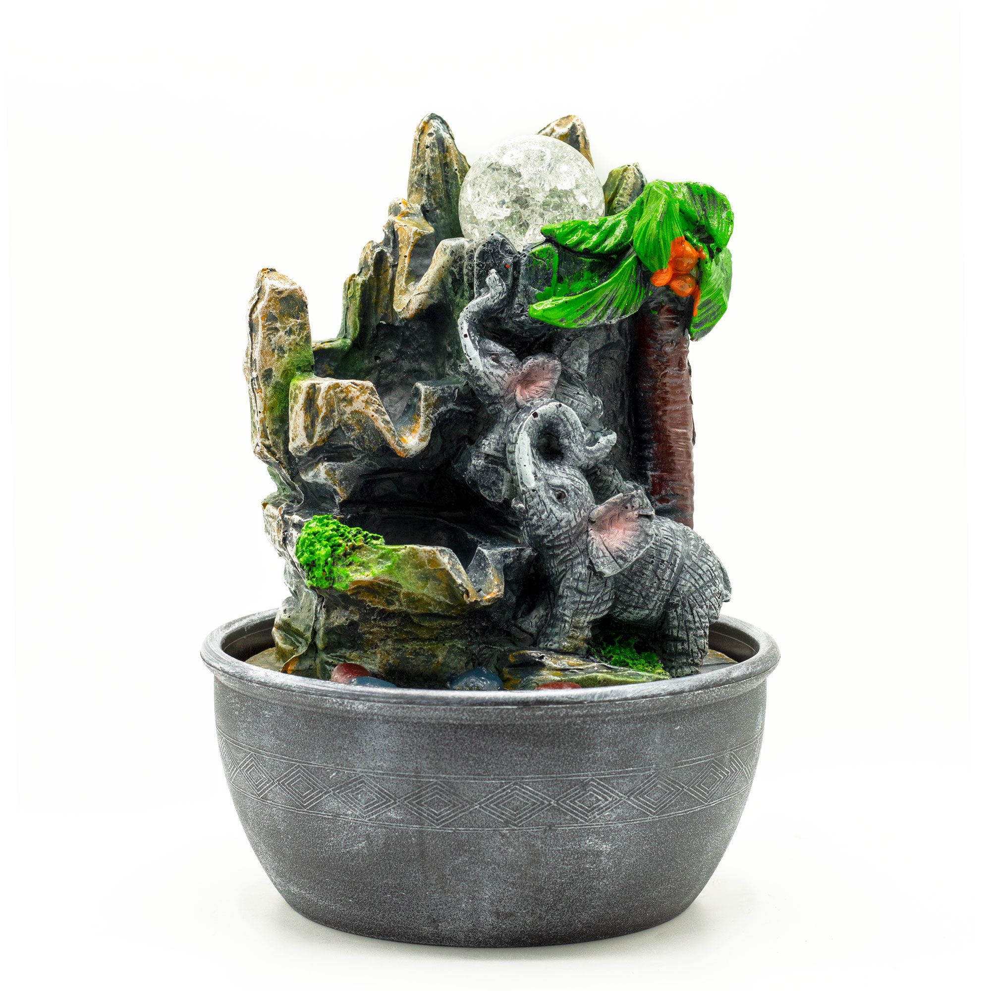 Tabletop Water Feature - 25cm - Elephants & Palm Tree - Image 2