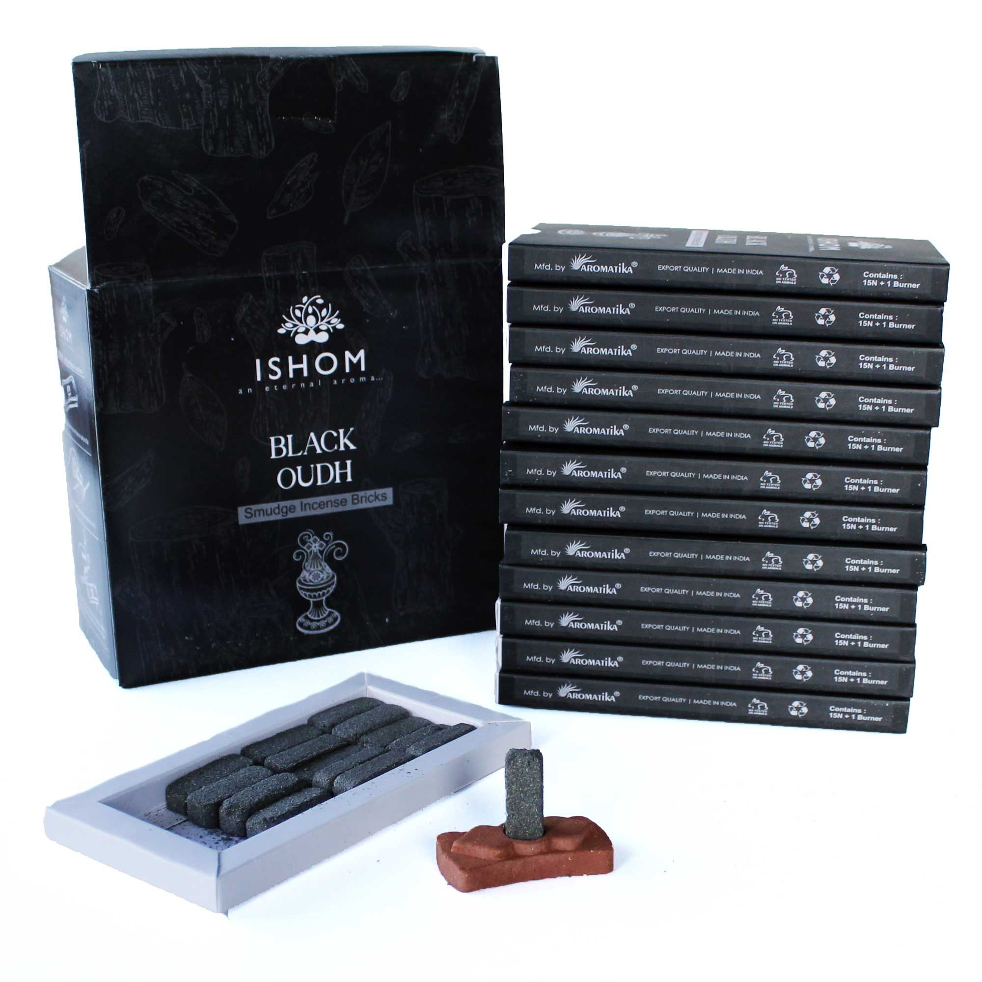 Pack of 15 Natural Incense Smudge Bricks and Burner - Black Wood - Image 3