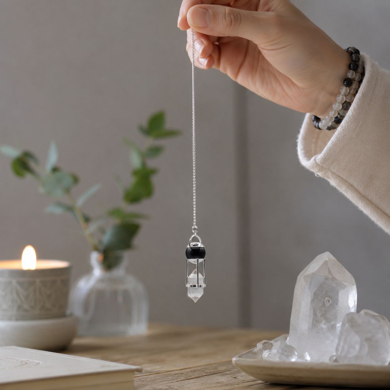 Shadow Seer - Double Power Pendulum - Obsidian Globe - Clear Quartz Double Terminated - Image 3
