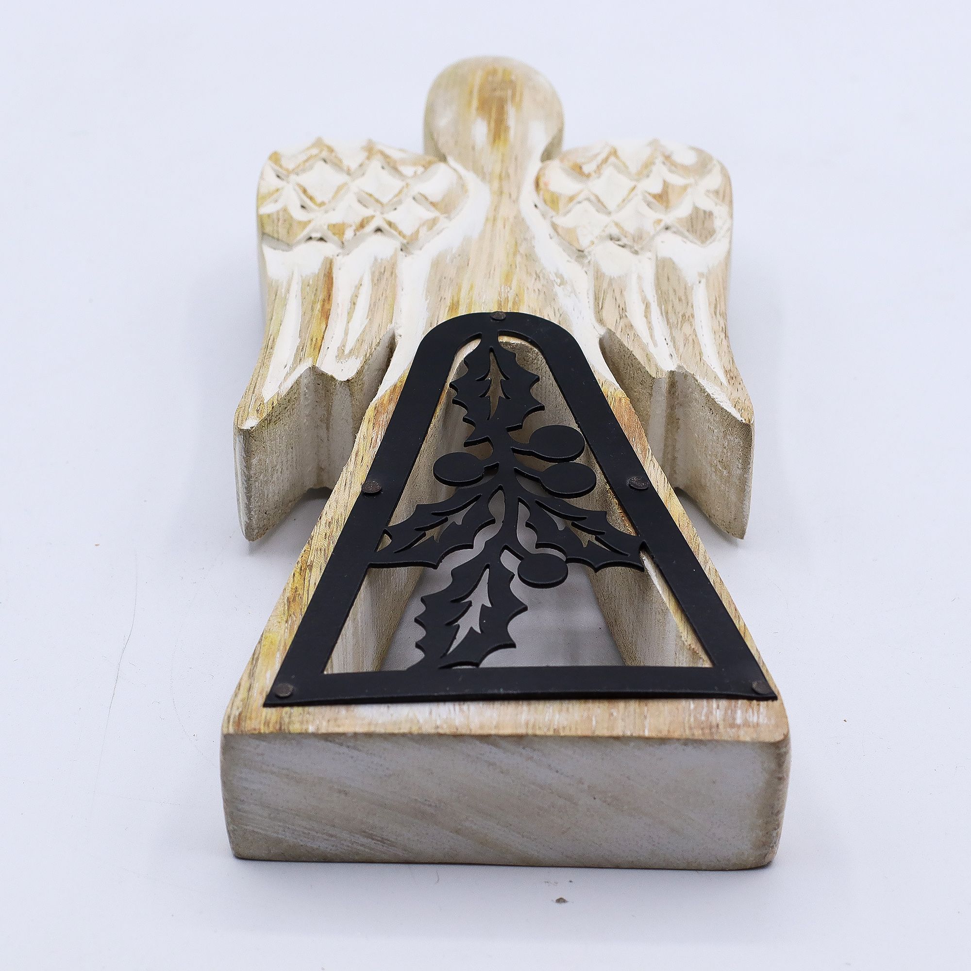 Mango Wood Angel - Whitewash with Iron Decor Cut Out - Image 4
