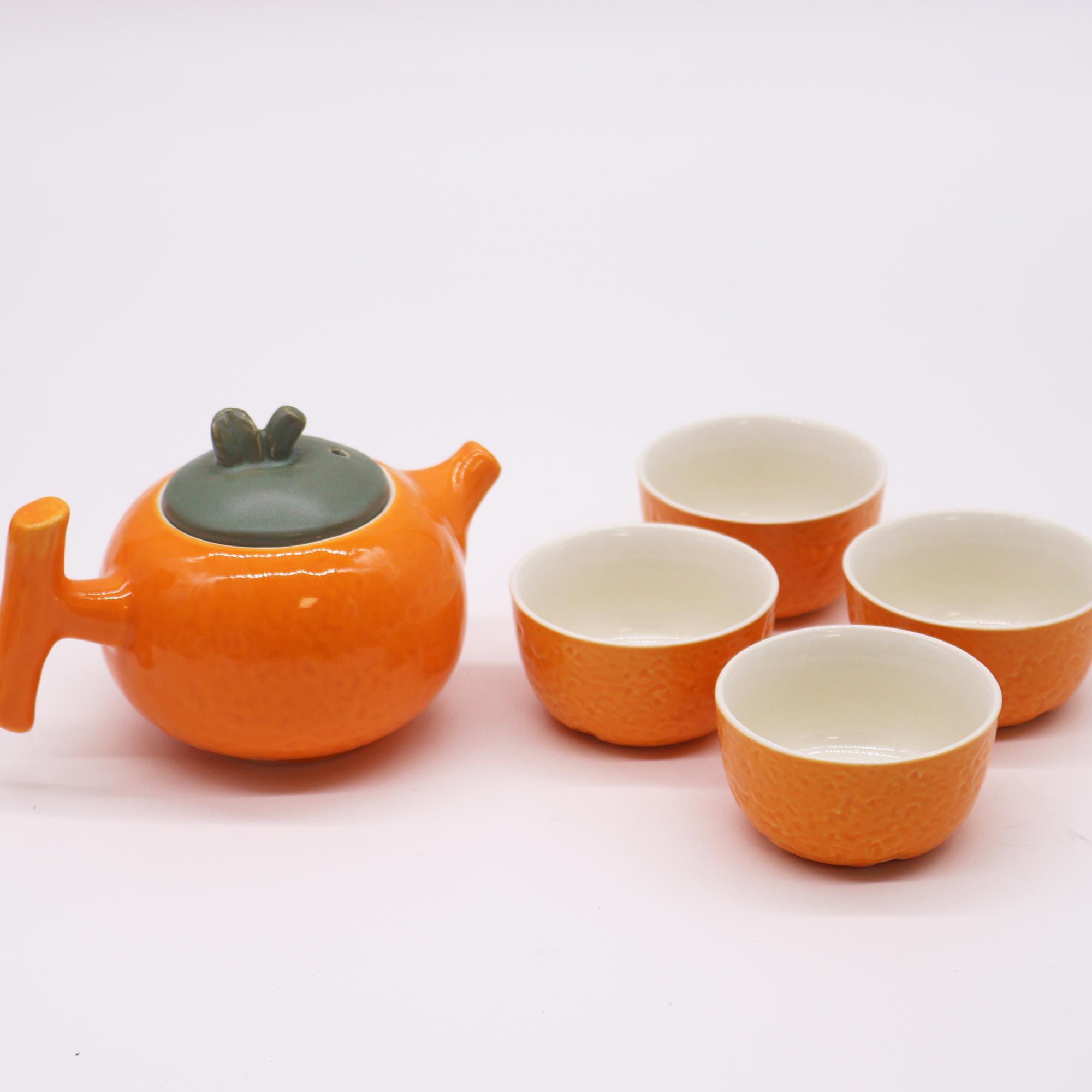 Herbal Orange Teapot Set - Pot & Four Cups - Image 3