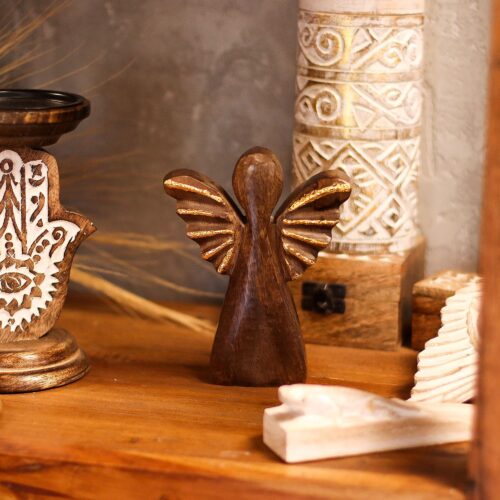 Medium Mango Wood Angel - Gold Decor