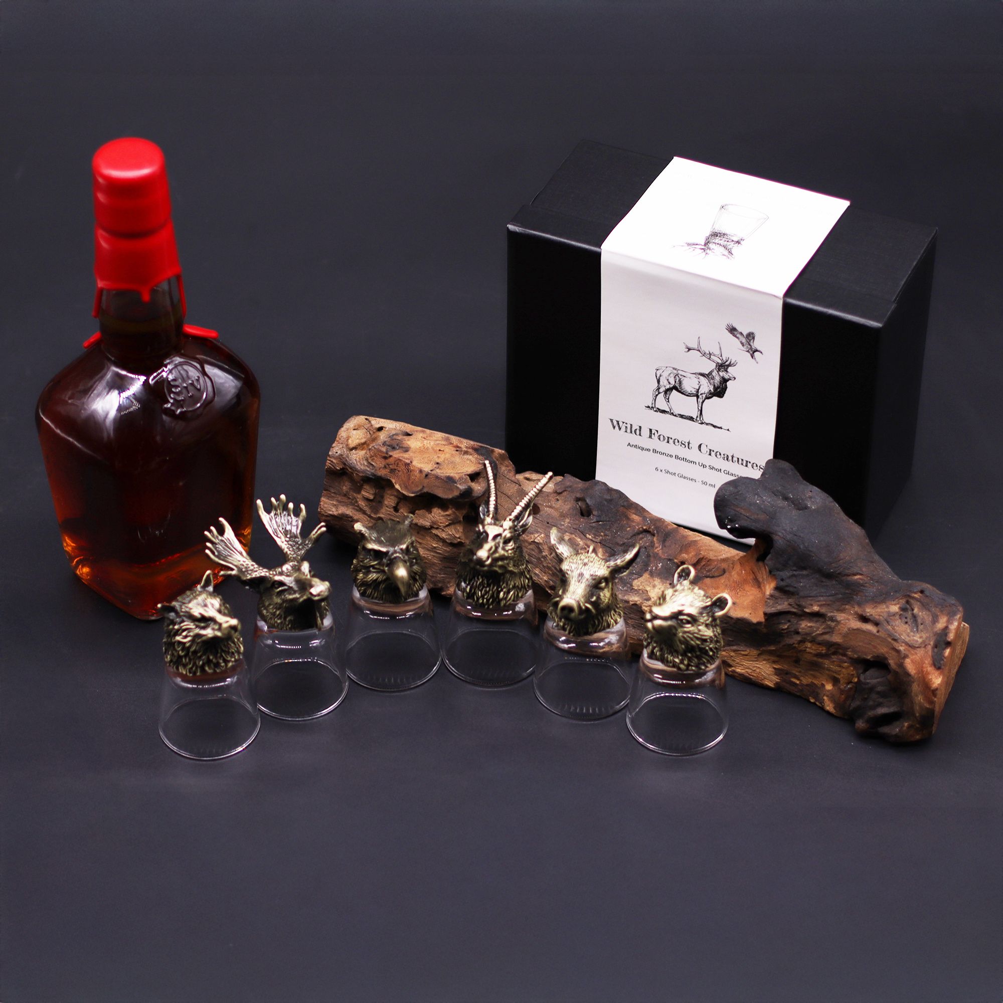 Gift Set of 6 Shot Glasses (50ml) - Wild Forest Creatures - Antique Bronze - Image 7