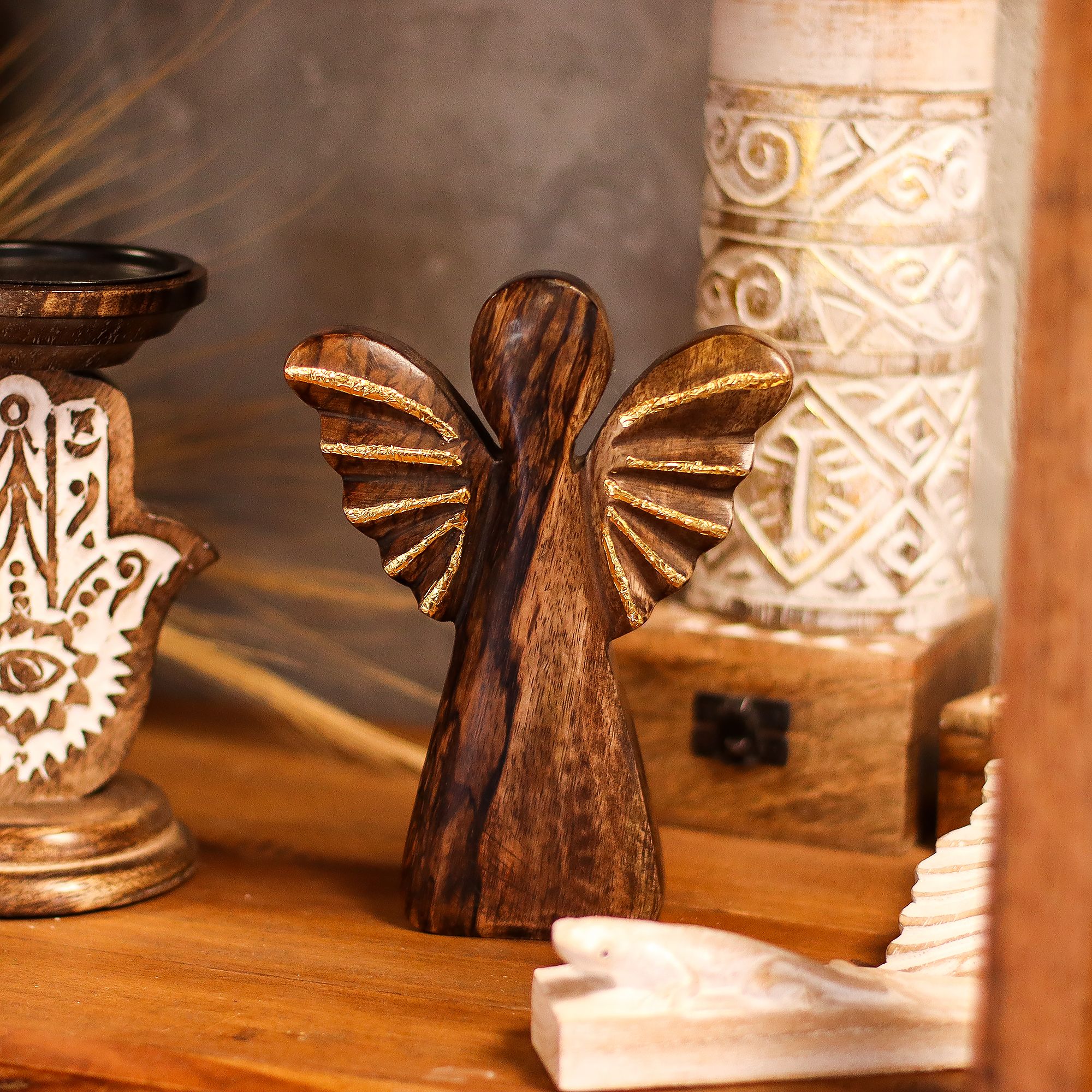 Large Mango Wood Angel - Gold Decor - Image 6