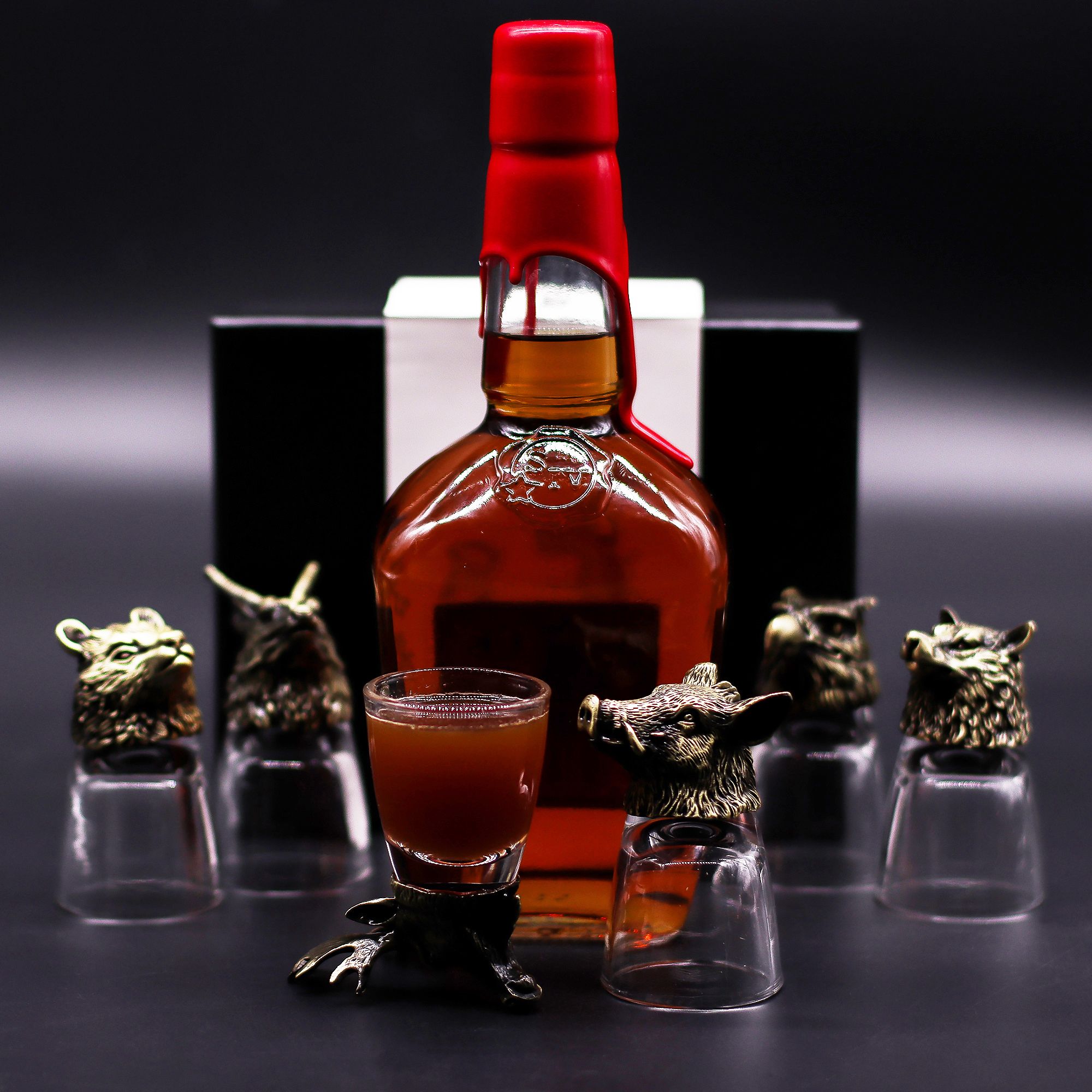 Gift Set of 6 Shot Glasses (50ml) - Wild Forest Creatures - Antique Bronze - Image 4