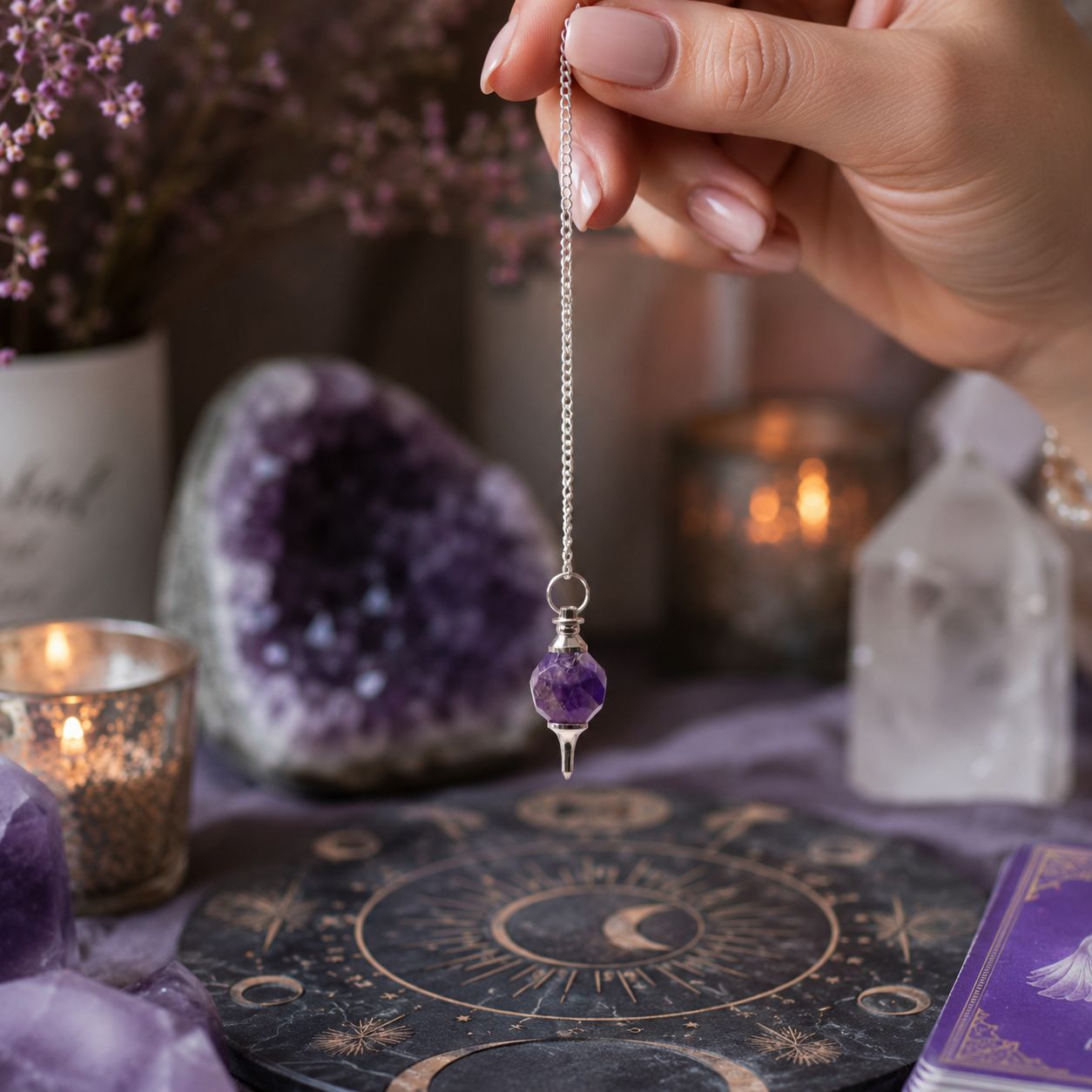 Facted Gemstone Pendulum - Amethyst - Image 3