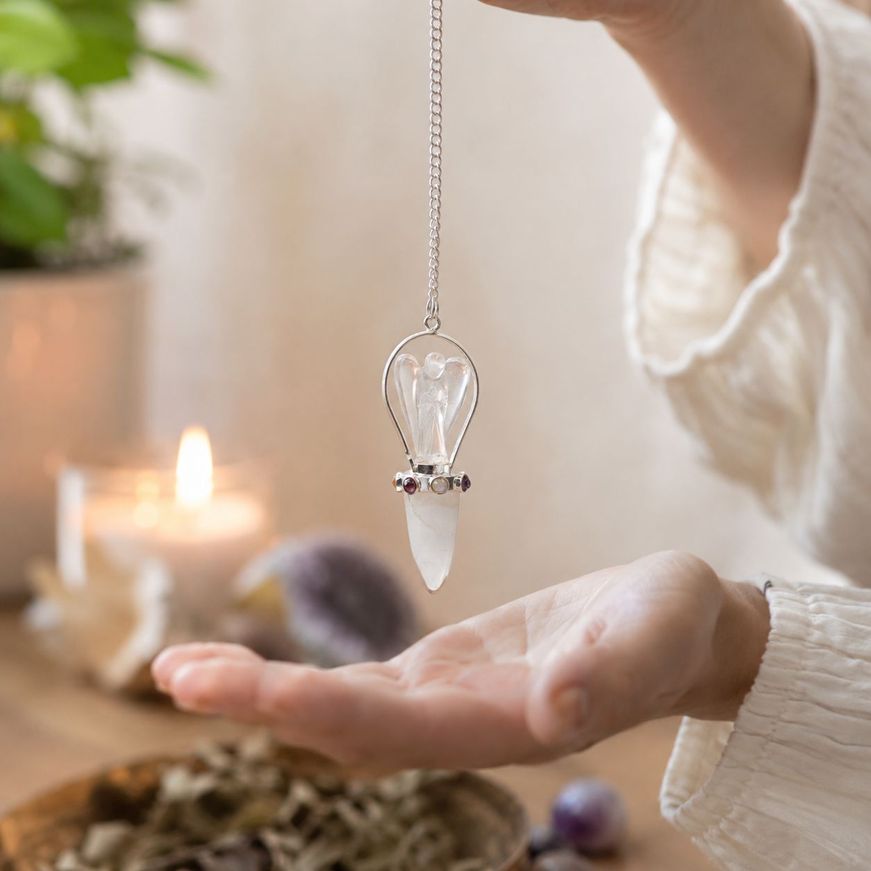 Celestial Guide - Two Piece Angel Pendulum - Chakra Band - Clear Quartz - Image 3