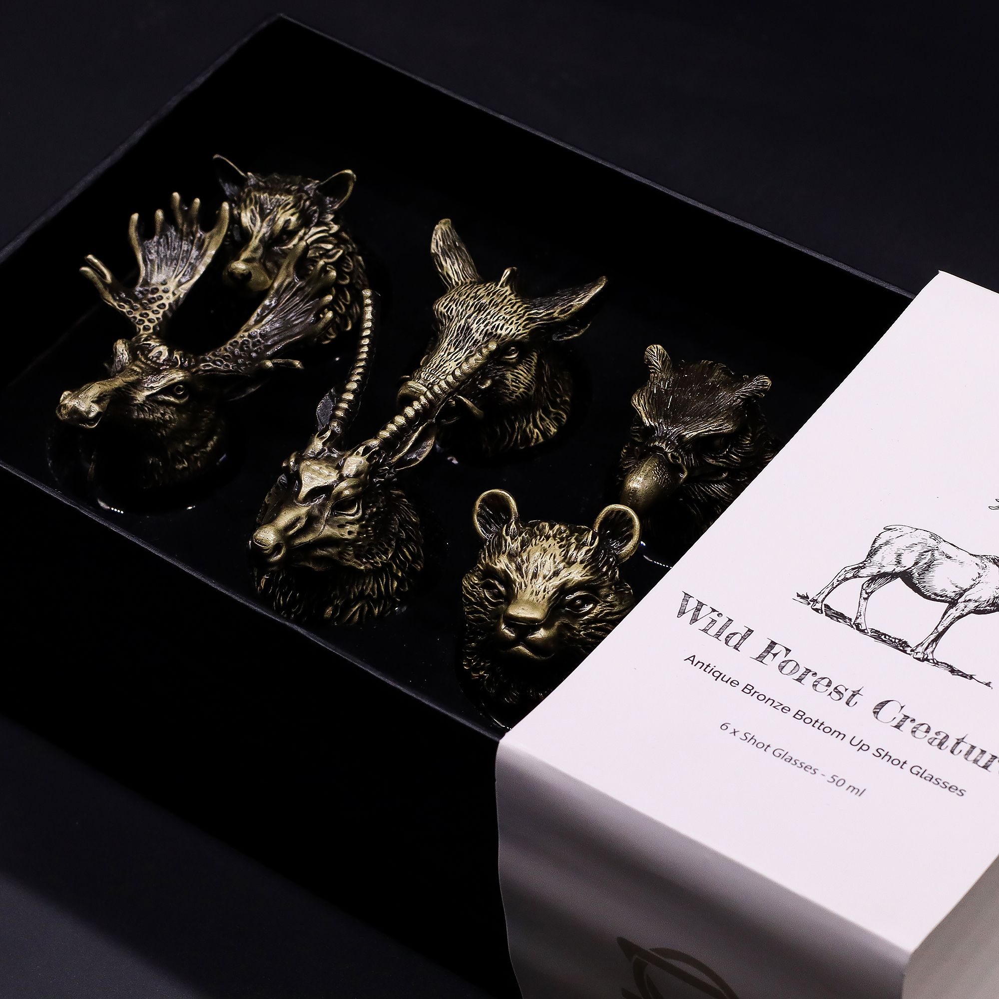 Gift Set of 6 Shot Glasses (50ml) - Wild Forest Creatures - Antique Bronze - Image 10