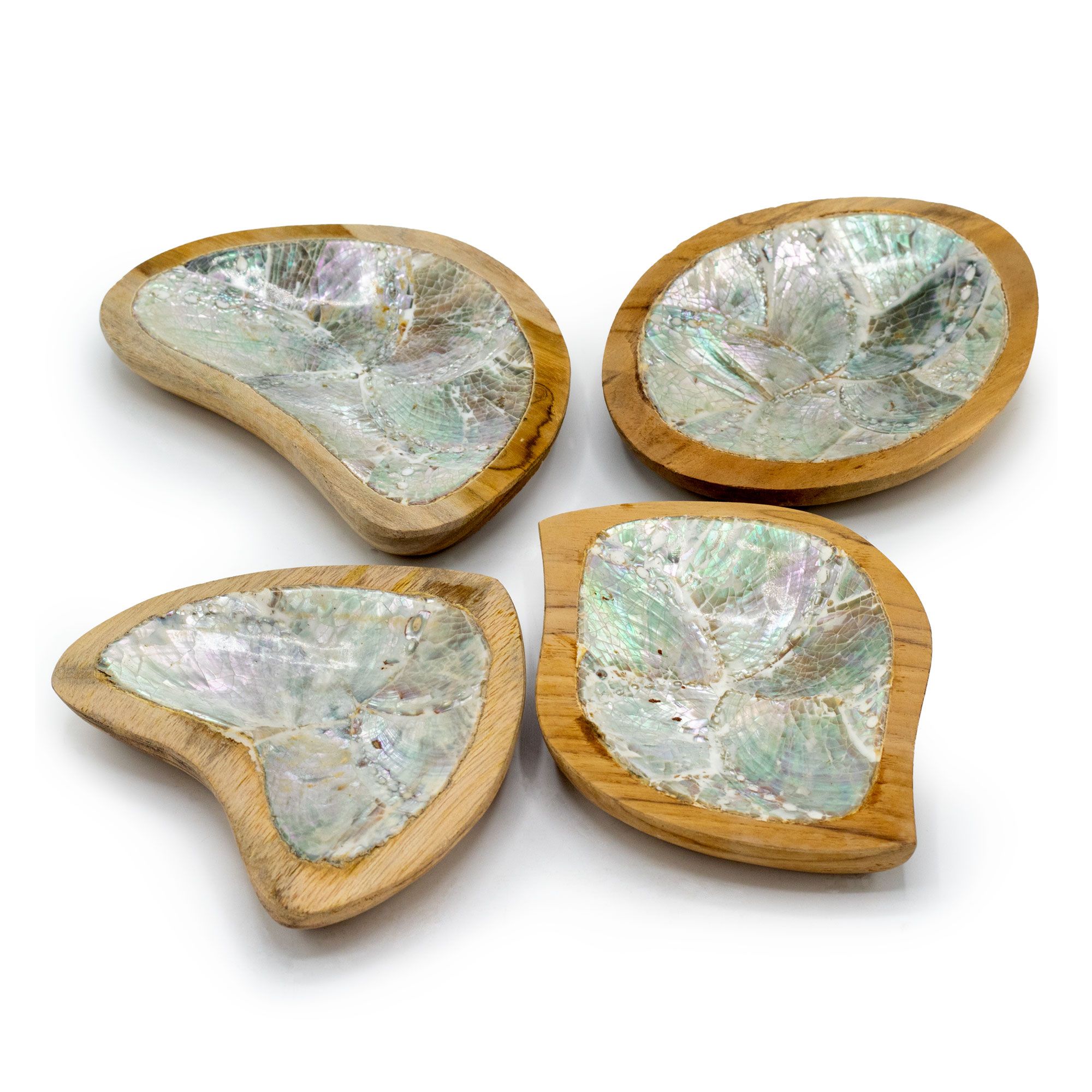 Set of 4 Teak Mini Bowls with Shell Decor (assorted) - Image 4