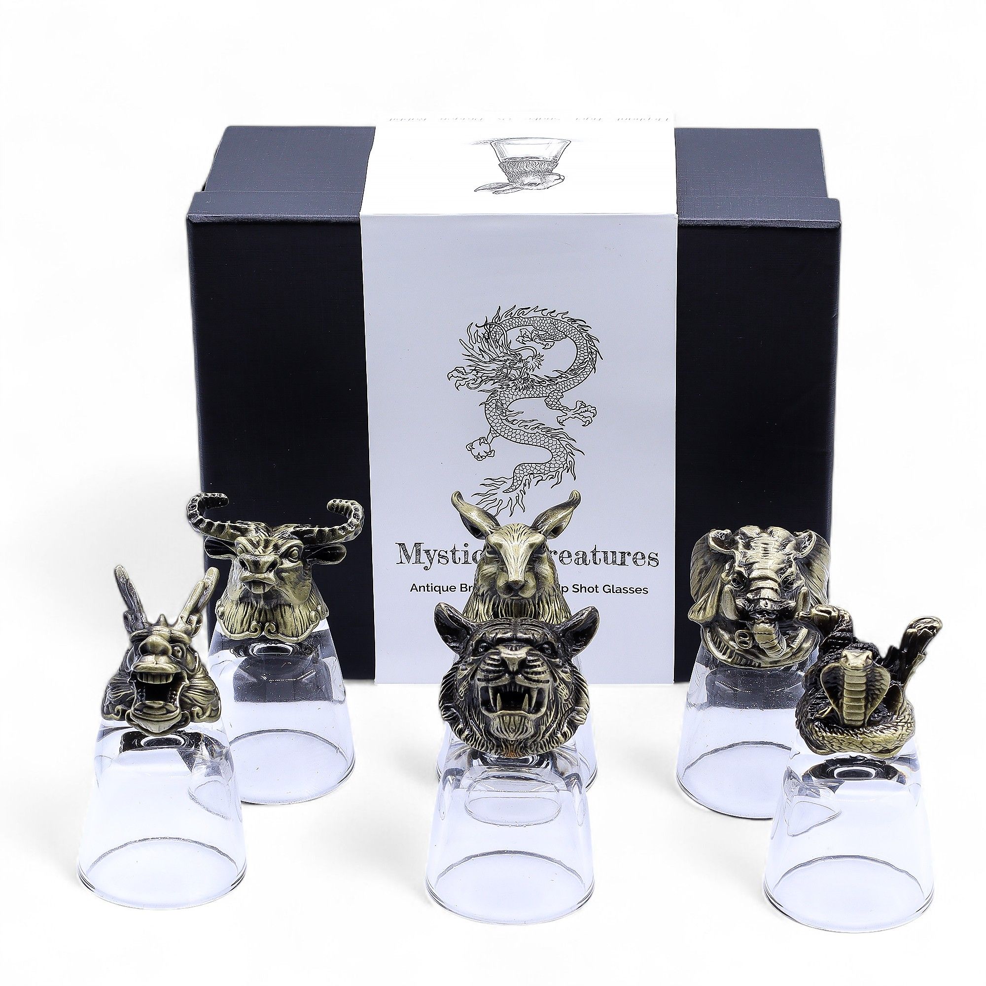 Gift Set of 6 Shot Glasses (50ml) - Mystical Creatures - Antique Bronze - Image 2
