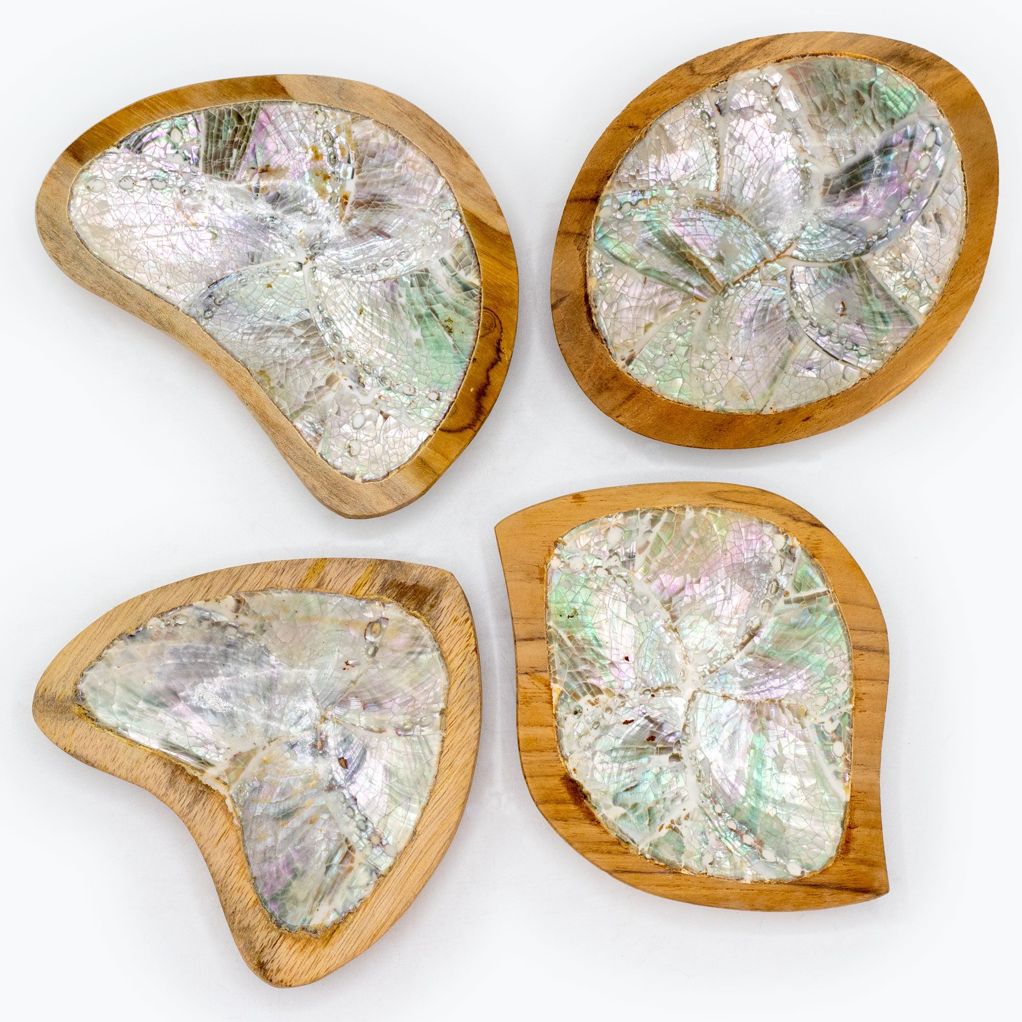 Set of 4 Teak Mini Bowls with Shell Decor (assorted) - Image 2