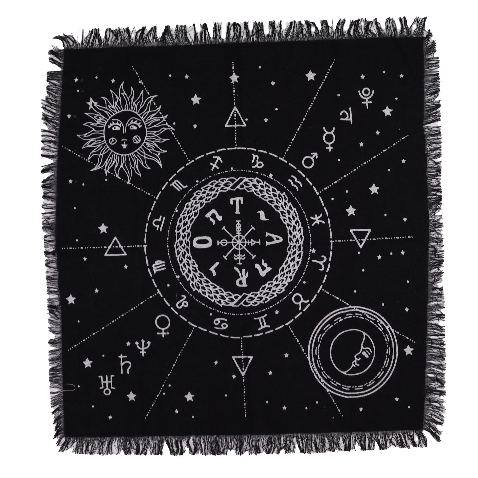 Esoteric Fringed Altar Cloth - Moon & Sun Chart - Image 2