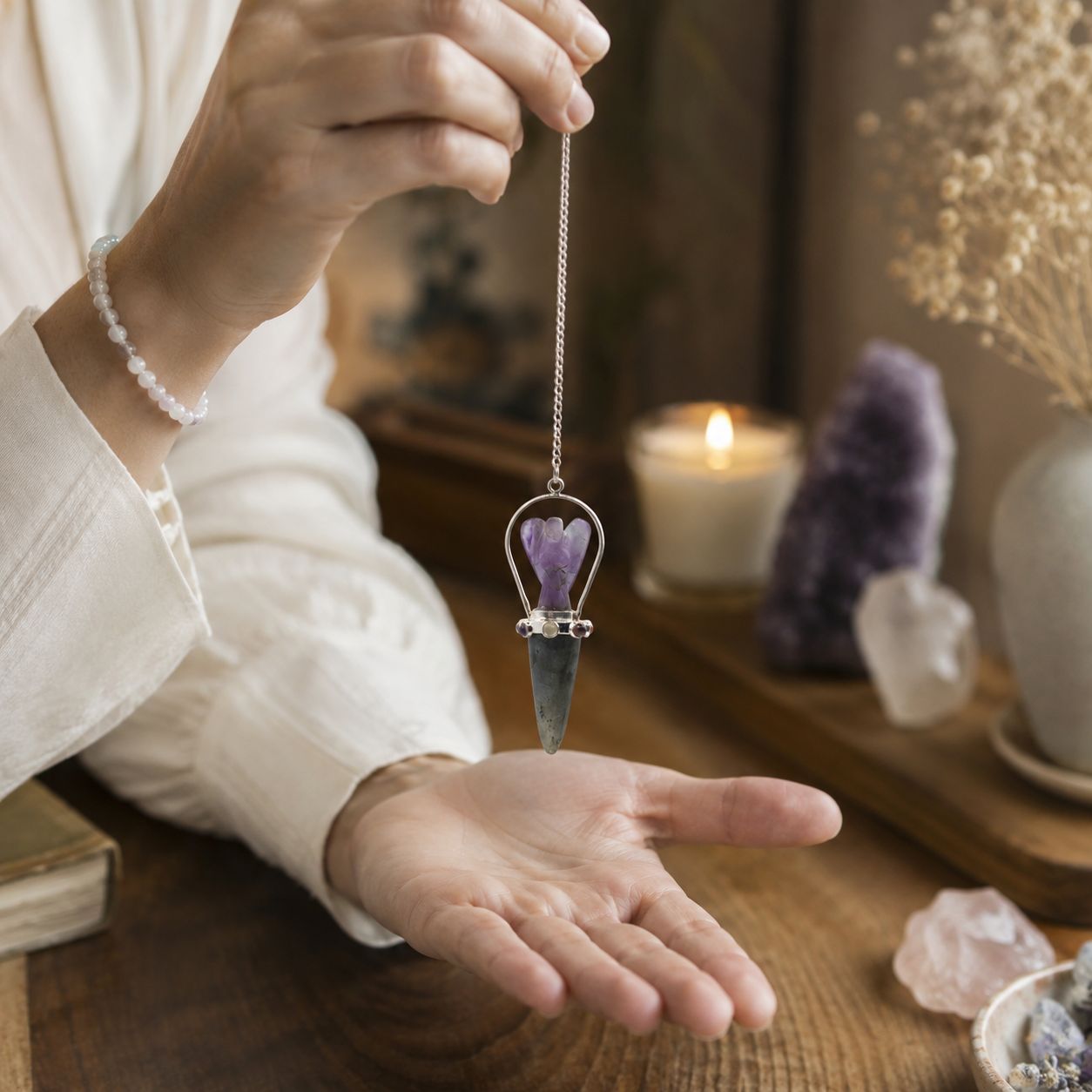 Veilwalker - Two Piece Angel Pendulum - Chakra Band - Labradorite & Amethyst - Image 2