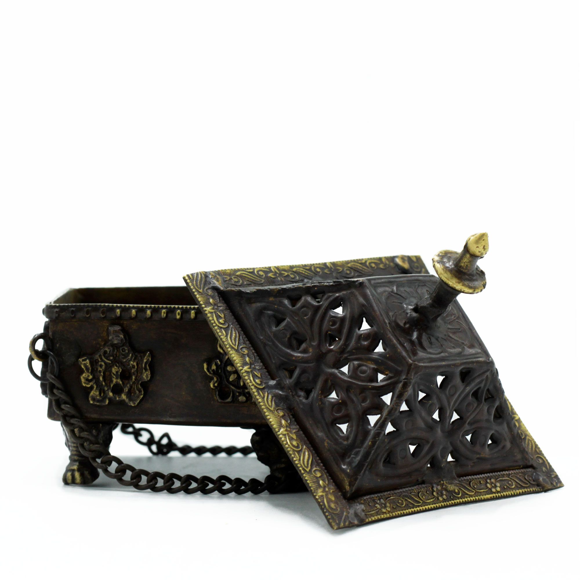 Brass Tibetan Burner - Eight Symbols Square Hanging Pot - Image 2