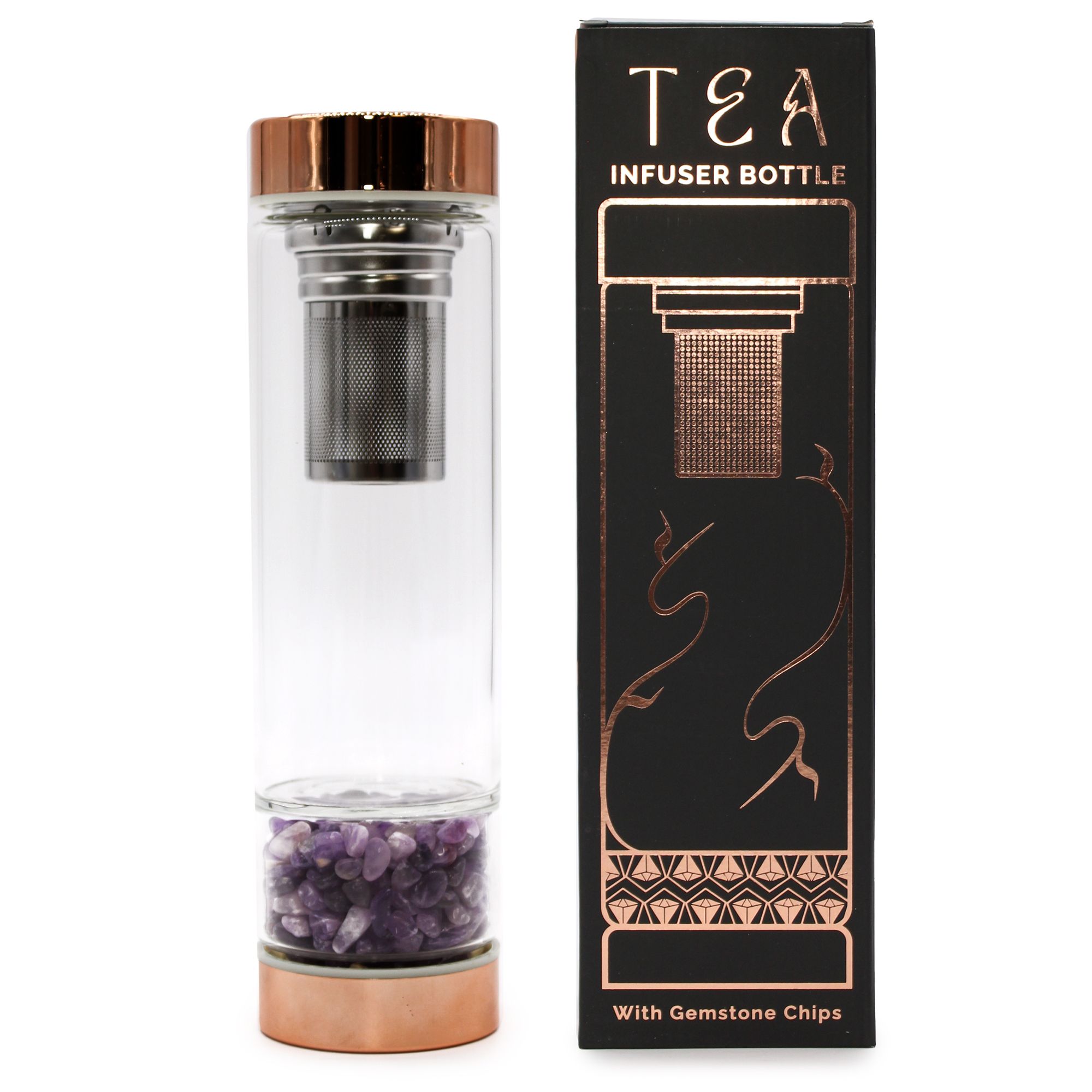 Crystal Glass Tea Infuser Bottle - Rose Gold - Amethyst - Image 7