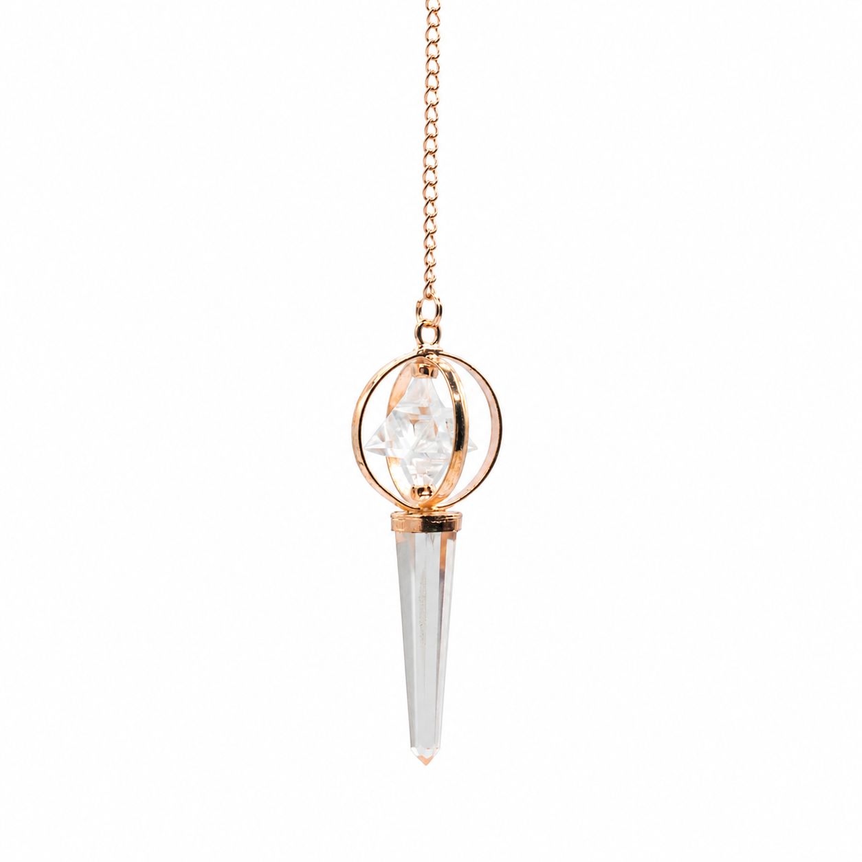 Stellar Gateway - Two Piece Spinning Merkaba Star in Copper Pendulum - Clear Quartz - Image 2