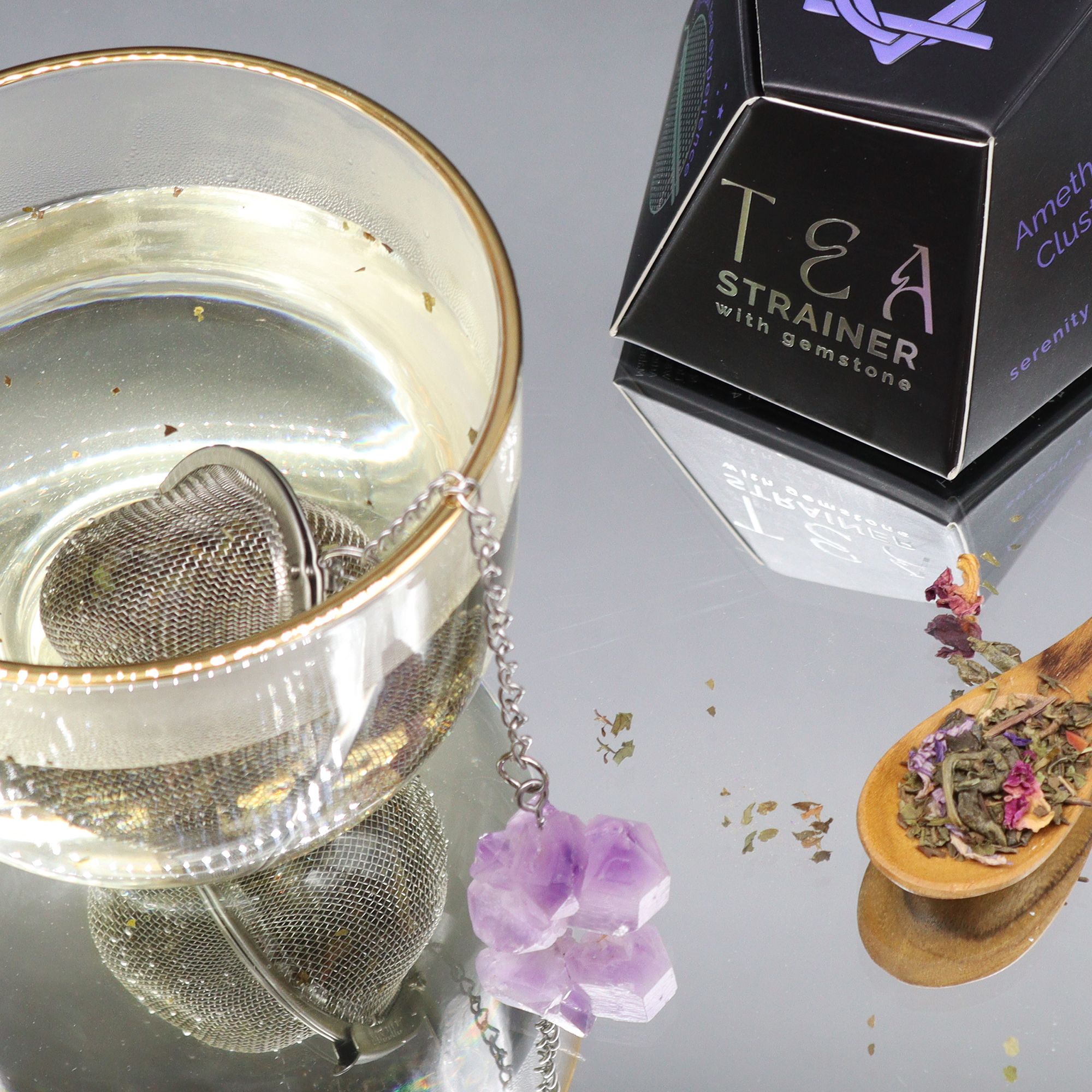 Raw Crystal Gemstone Tea Strainer - Amethyst Cluster - Image 5