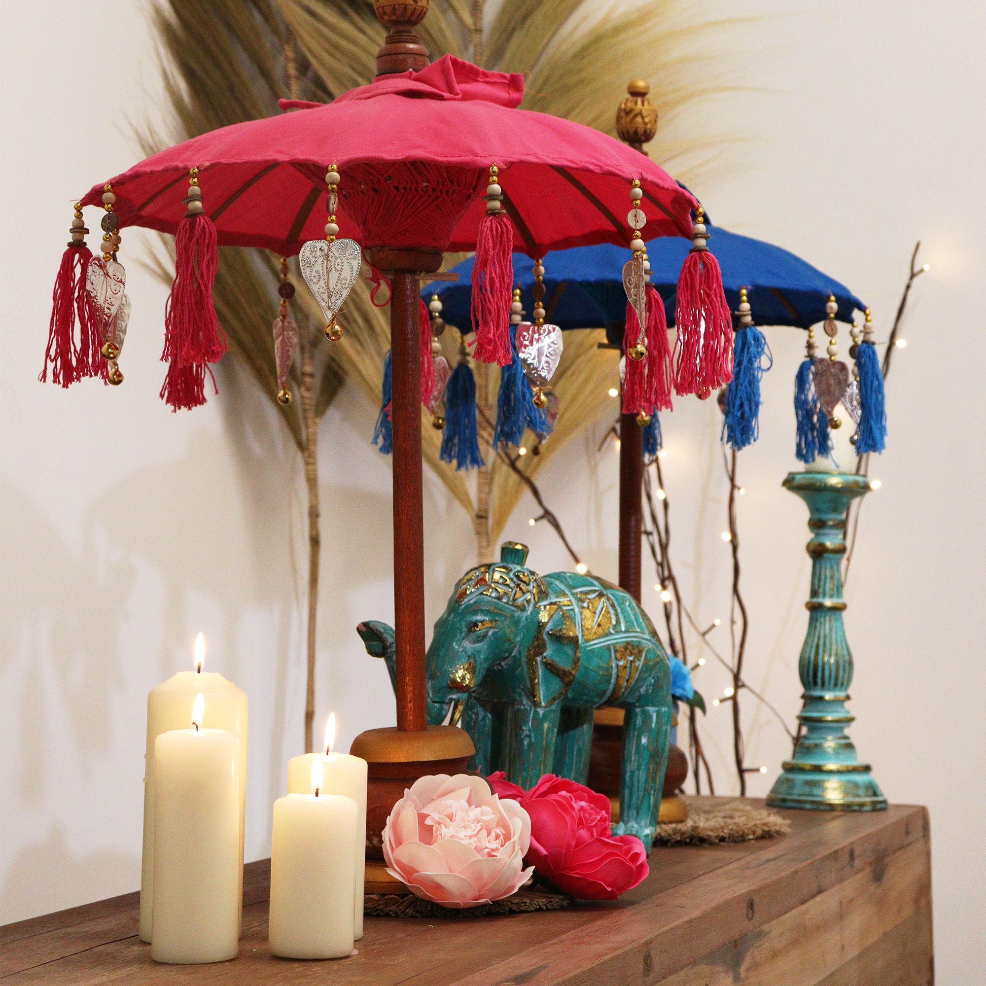 Bali Home Decor Parasol - Cotton - Turquoise- 40cm - Image 5