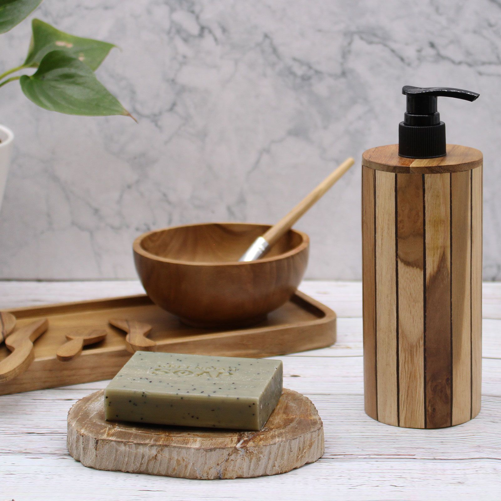Natural Teakwood Soap Dispenser - Round - Image 4