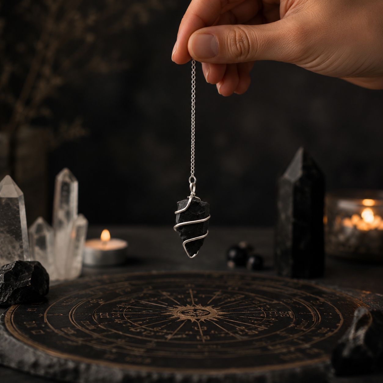 Raw Gemstone Pendulum - Black Agate - Image 4