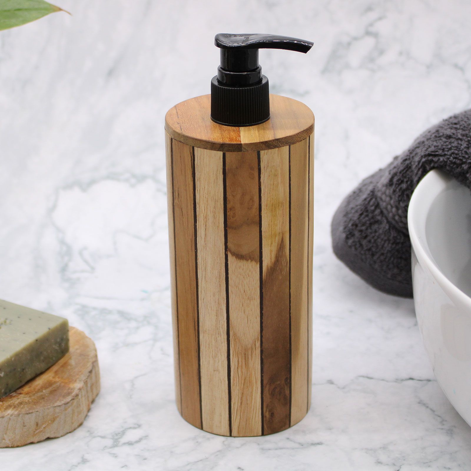 Natural Teakwood Soap Dispenser - Round - Image 3