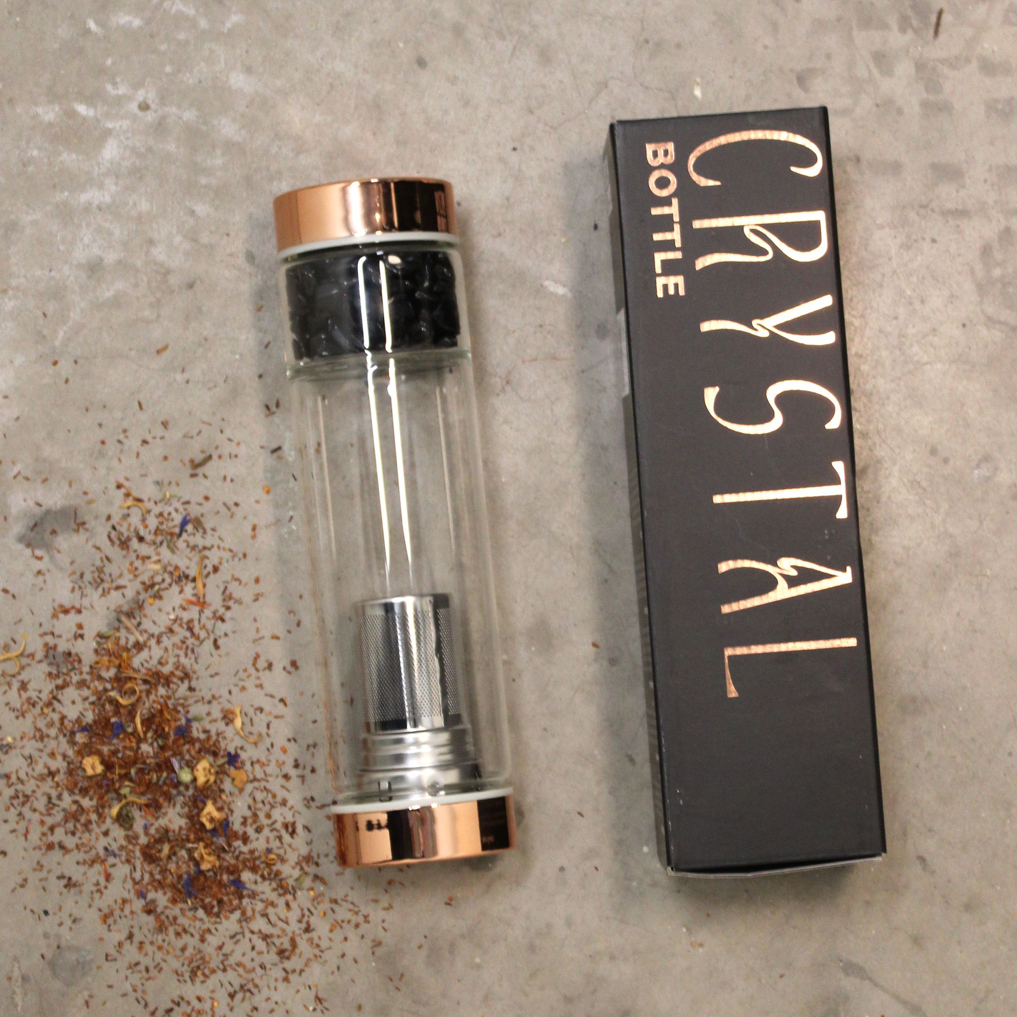 Crystal Glass Tea Infuser Bottle - Rose Gold - Red Jasper - Image 7