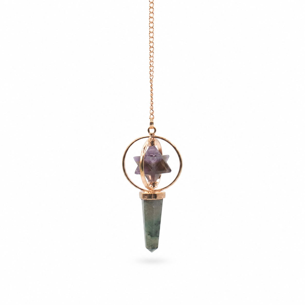 Cosmic Navigator- Two Piece Spinning Merkaba Star in Copper Pendulum - Amethyst & Labradorite - Image 2