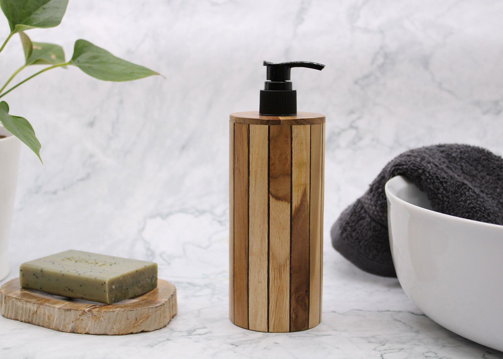Natural Teakwood Soap Dispenser - Round - Image 2