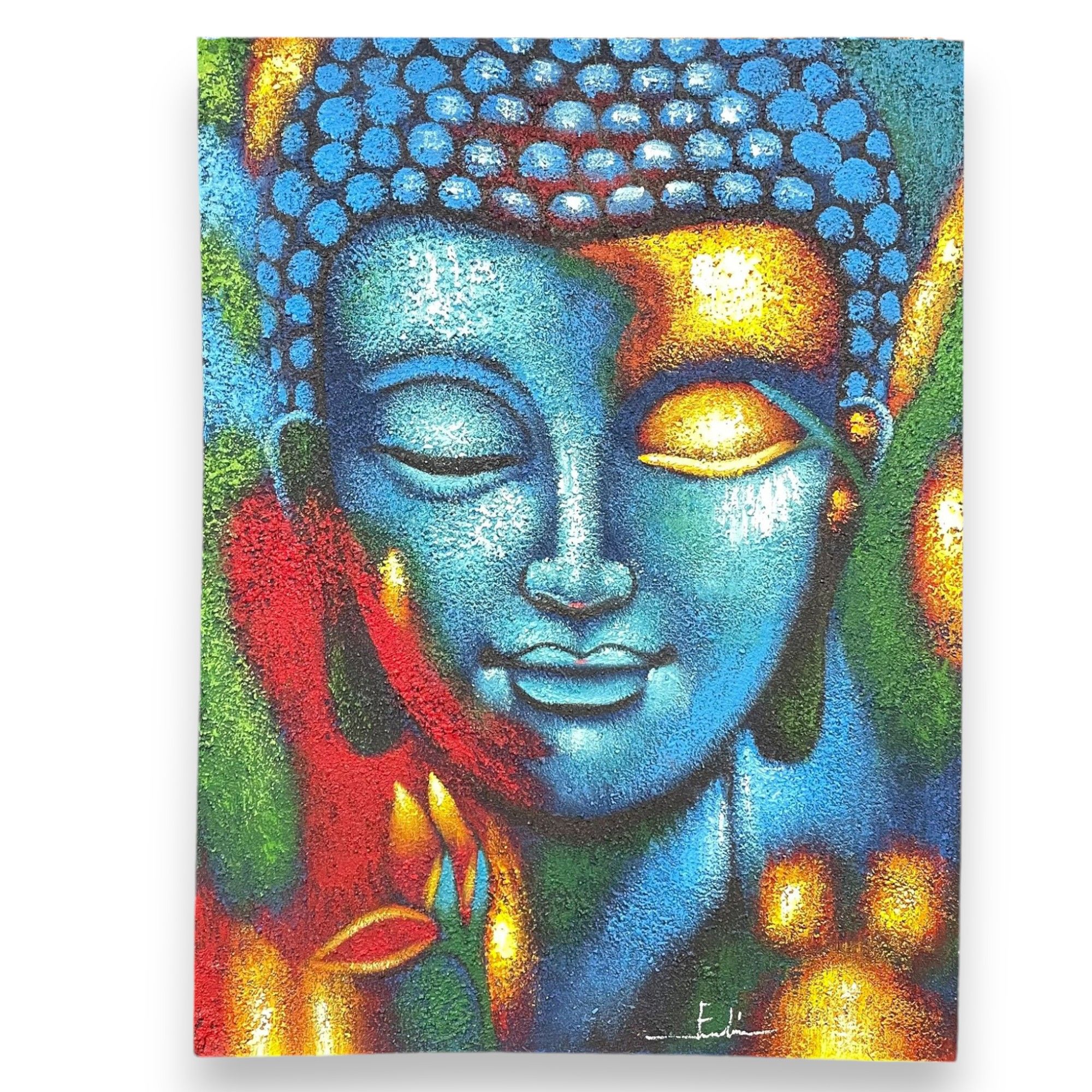 Buddha Painting - Blue & Gold Flower 75x55cm - Image 2