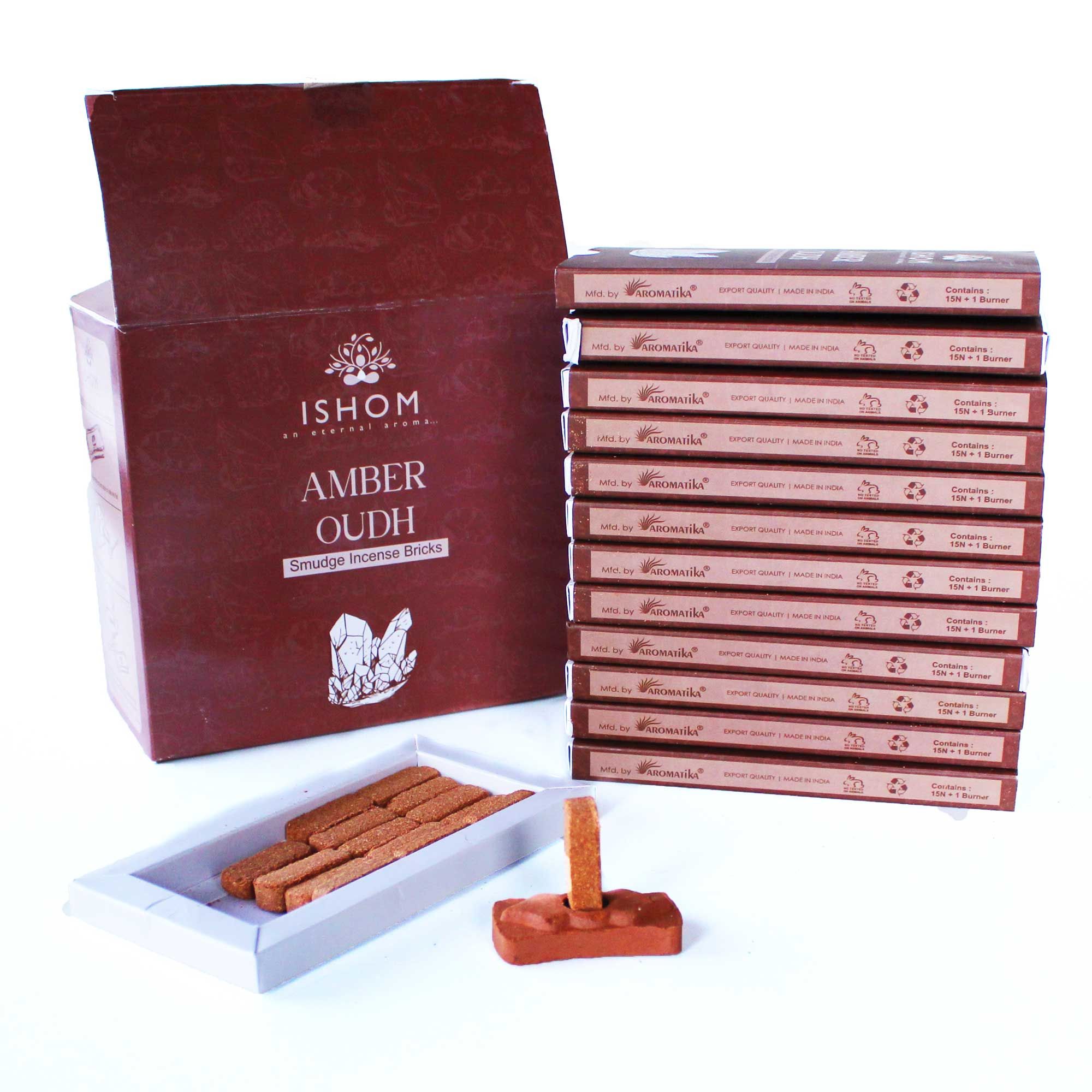 Pack of 15 Natural Incense Smudge Bricks and Burner - Amber Wood - Image 2