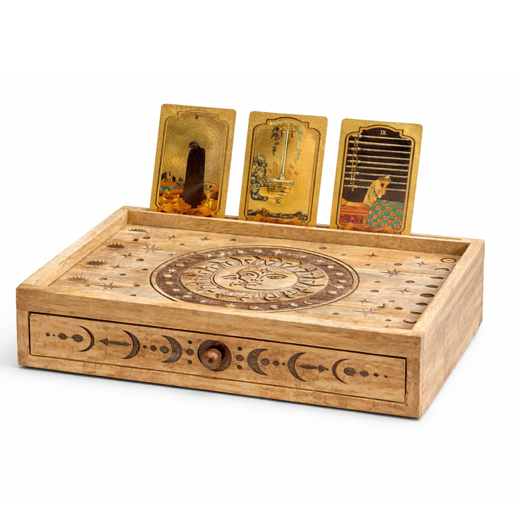 Sun Moon Carved Tarot Box with Drawer - Image 3