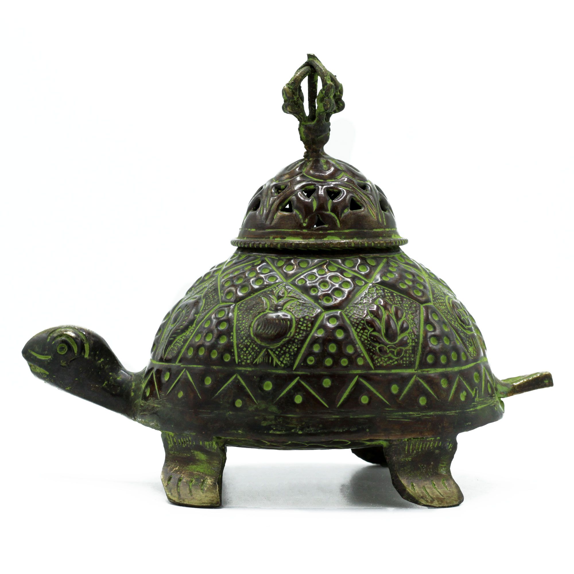 Brass Verdigris Tibetan Turtle Incense Holder - Lrg - Image 2