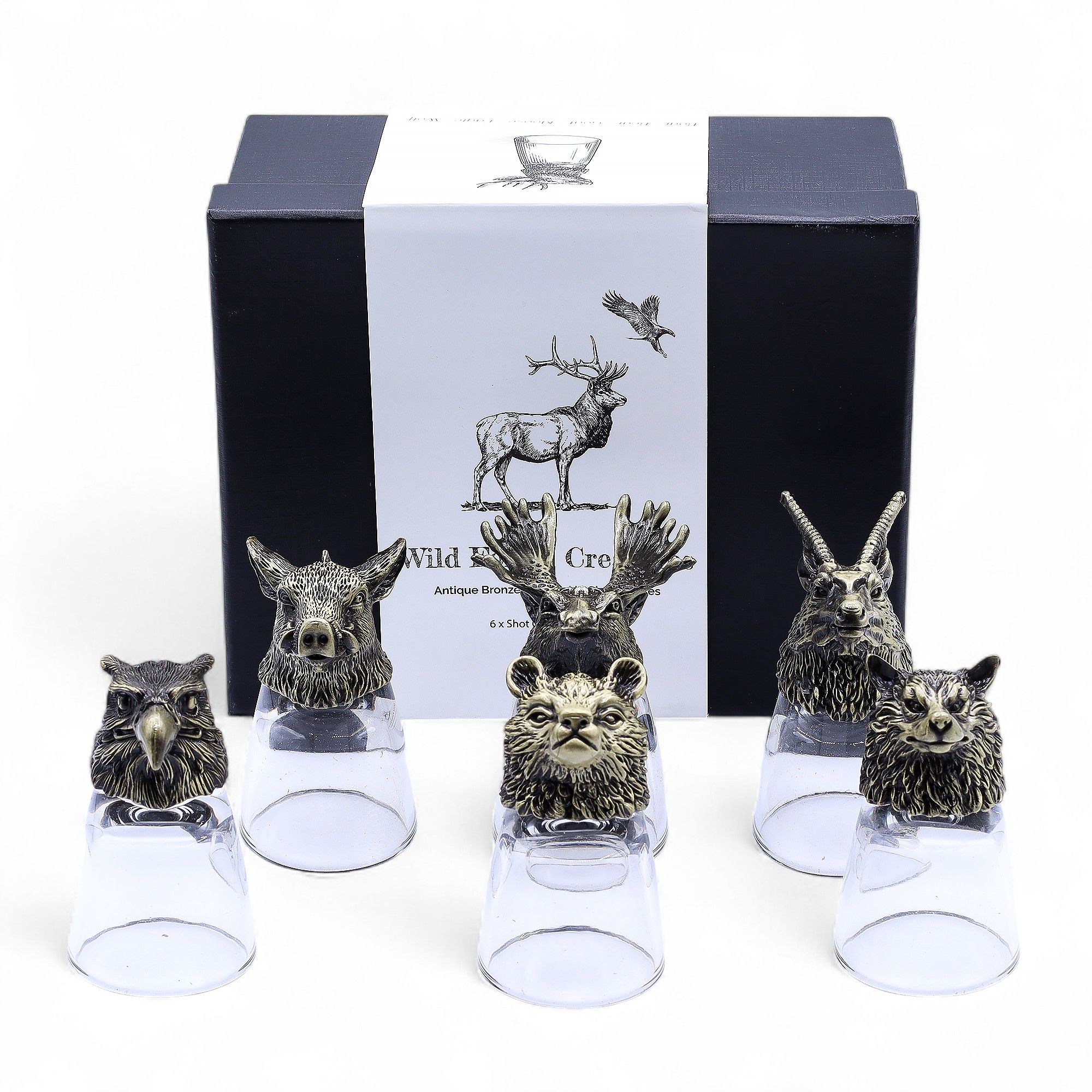 Gift Set of 6 Shot Glasses (50ml) - Wild Forest Creatures - Antique Bronze - Image 5