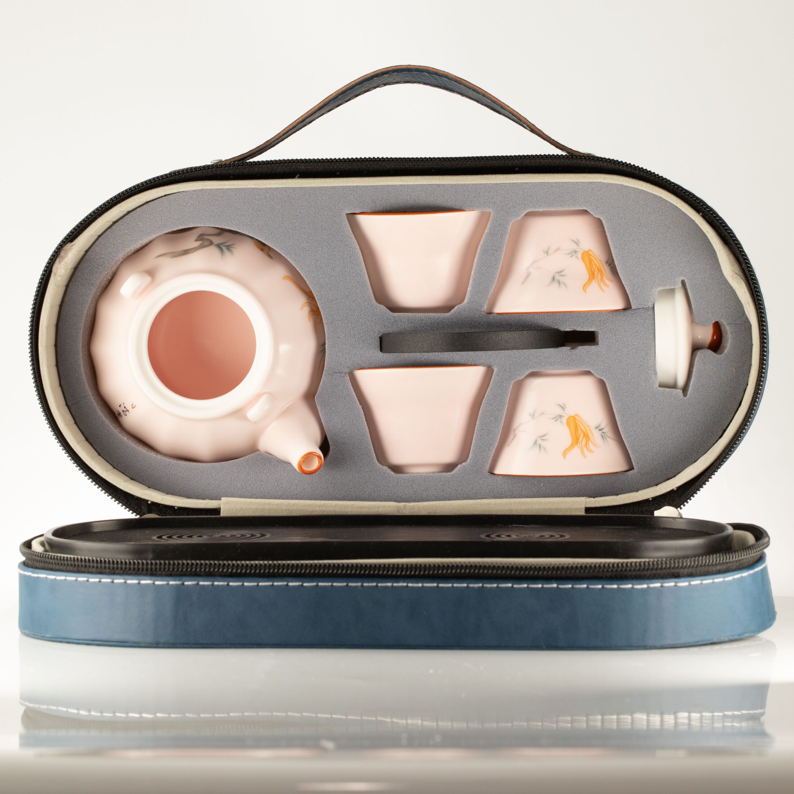 Travel Teapot Set & Four Cups - Pink Vintage Pumpkin Style - Image 5