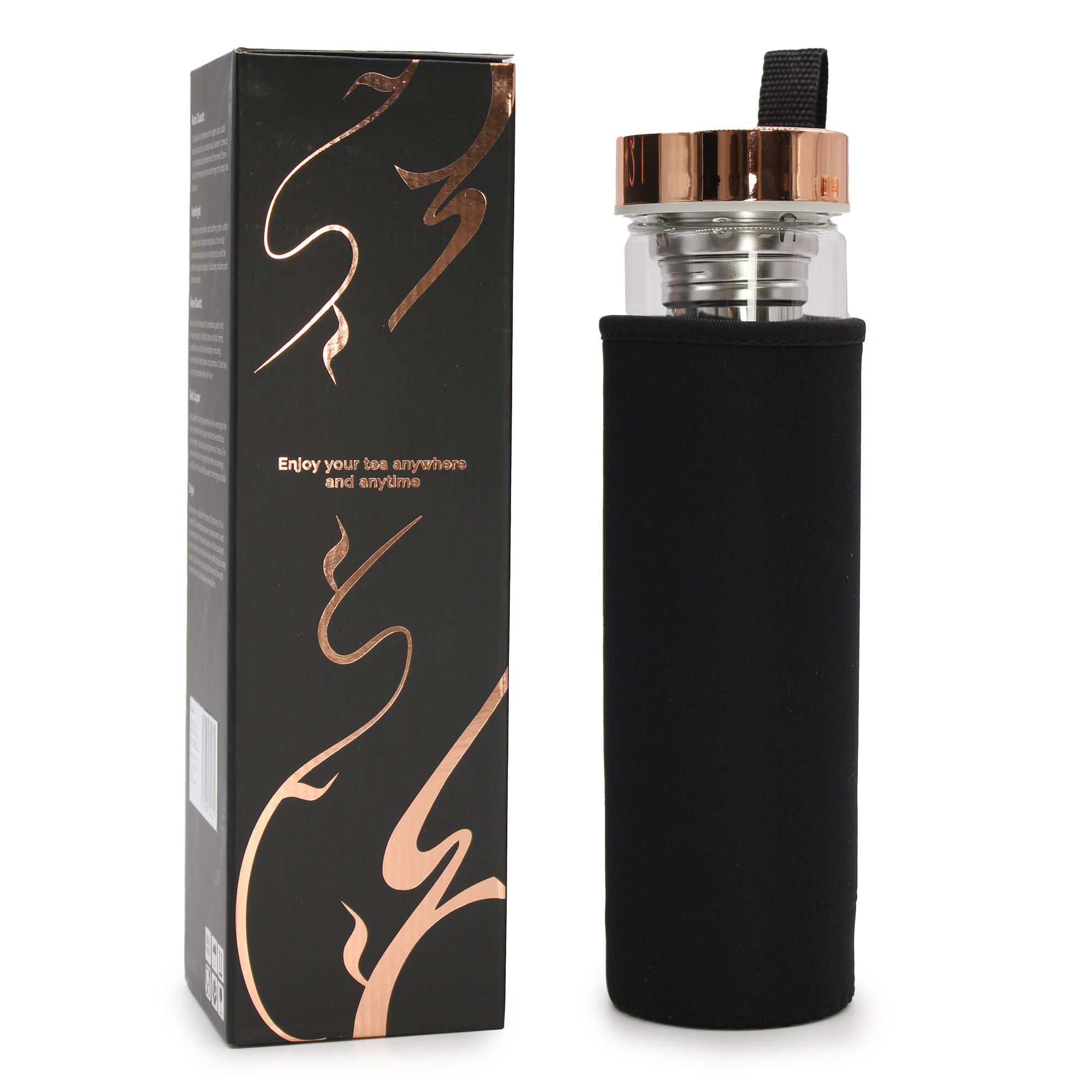Crystal Glass Tea Infuser Bottle - Rose Gold - Rose Quartz - Image 4