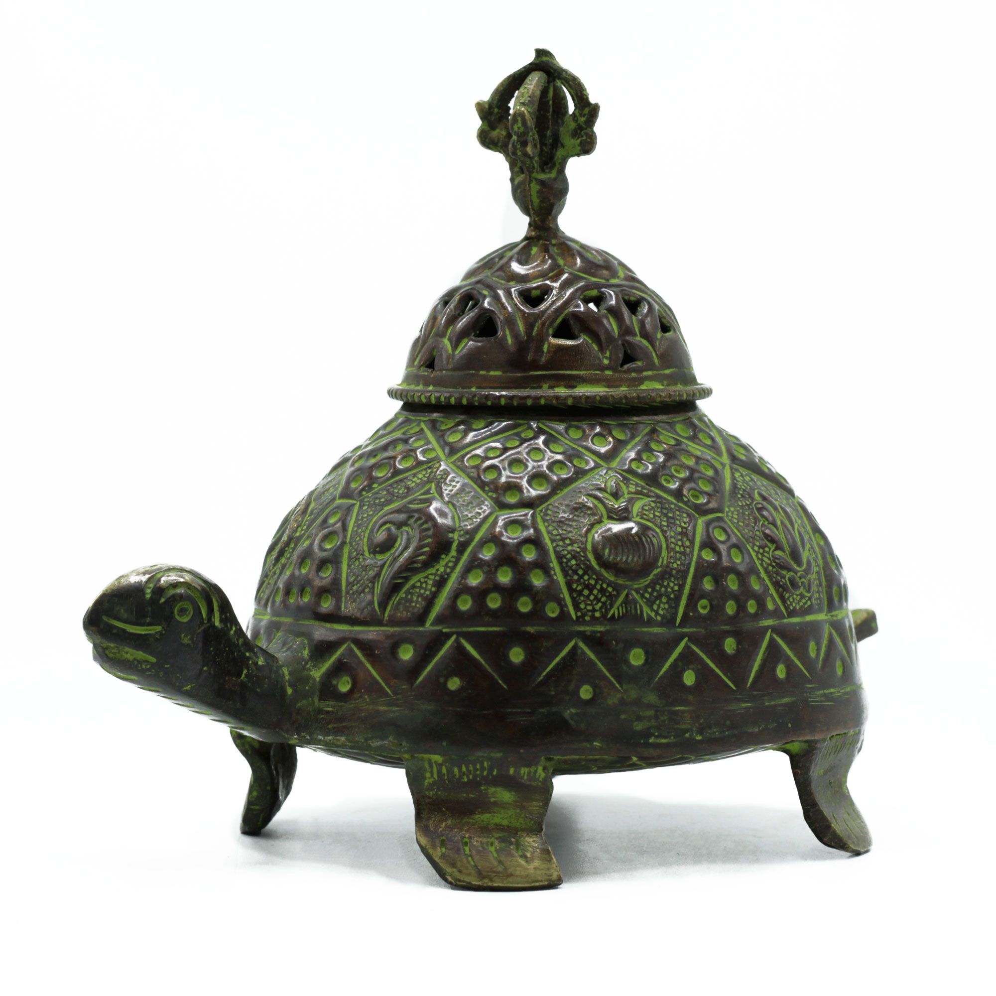 Brass Verdigris Tibetan Turtle Incense Holder - Lrg - Image 3