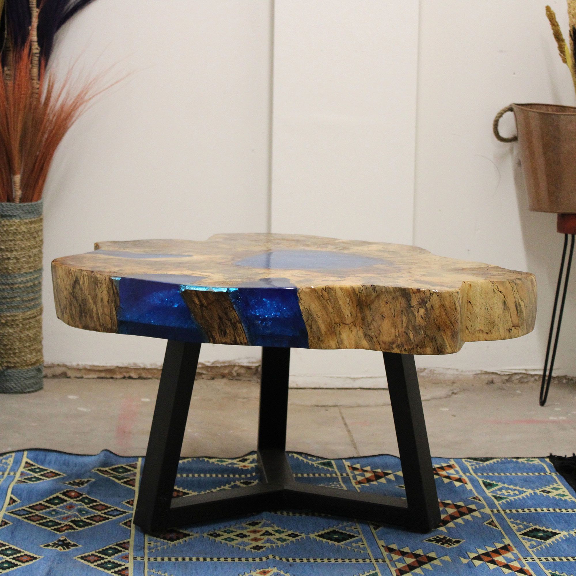 Tamarind and Resin Coffee Table - Sky Blue - Image 8