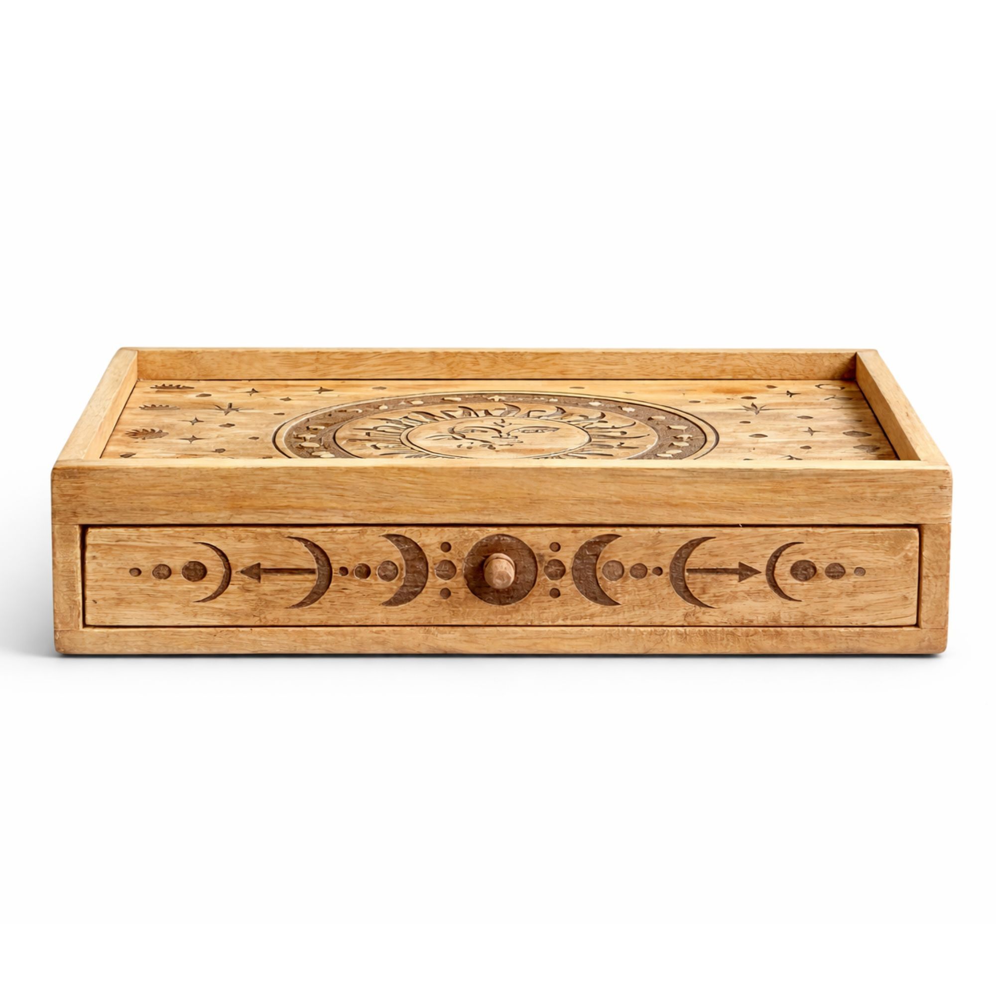 Sun Moon Carved Tarot Box with Drawer - Image 4