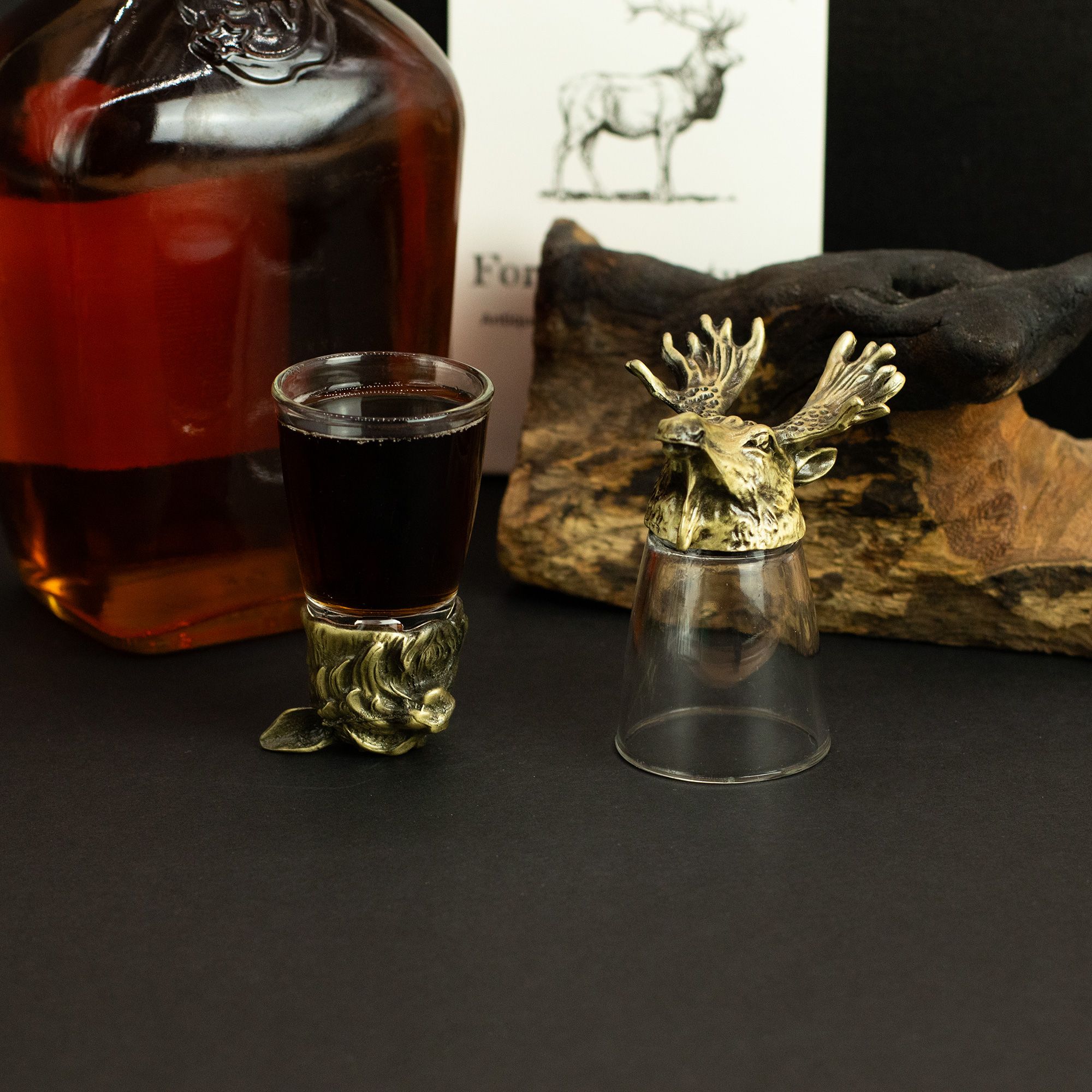 Gift Set of 12 Bottom Up Shot Glasses (25ml) - Forest & Mystical Creatures - Antique Bronze - Image 7