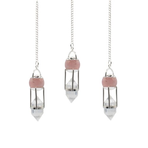 The Heart Whisperer- Double Power Pendulum - Rose Quartz Globe - Clear Quartz Double Terminated