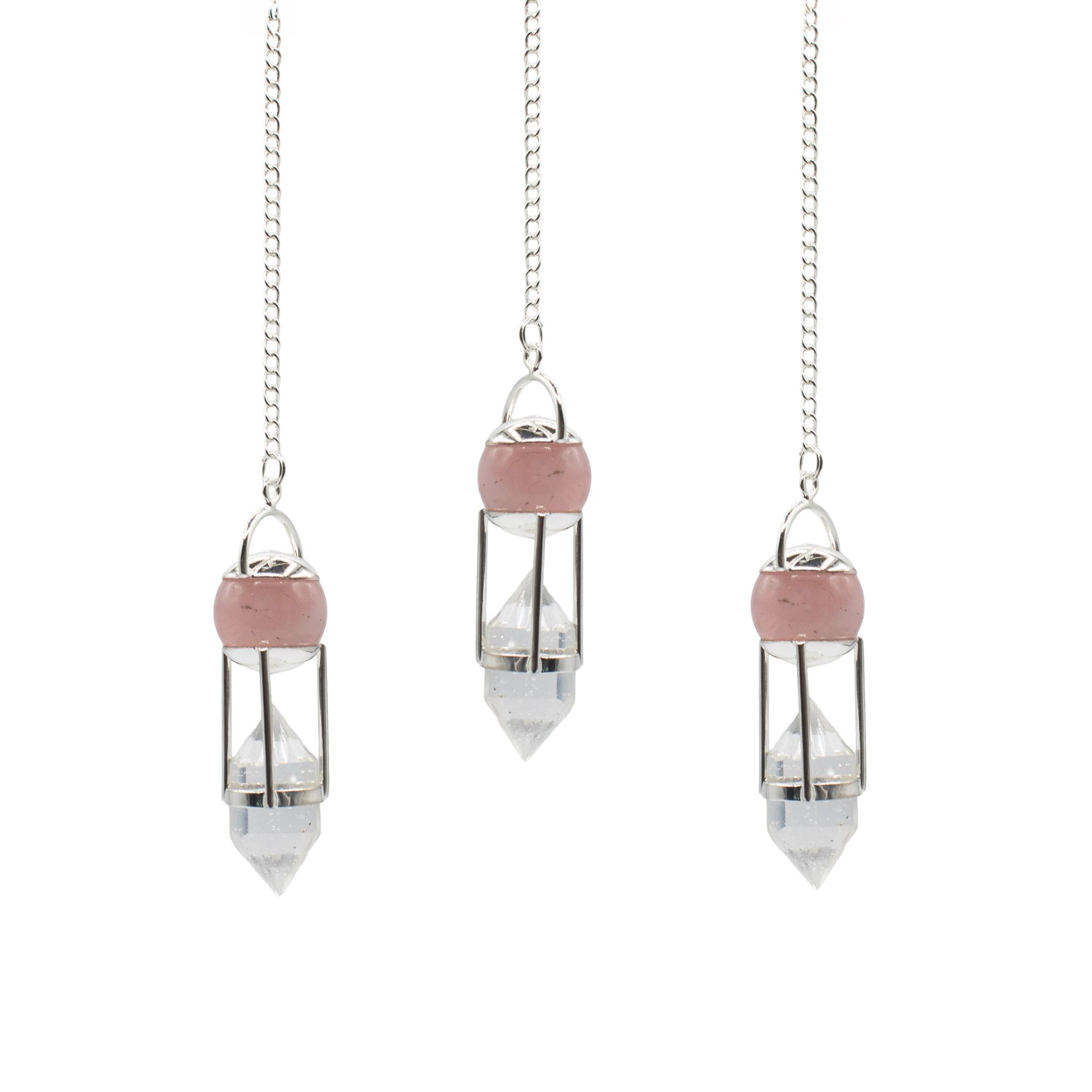 The Heart Whisperer- Double Power Pendulum - Rose Quartz Globe - Clear Quartz Double Terminated